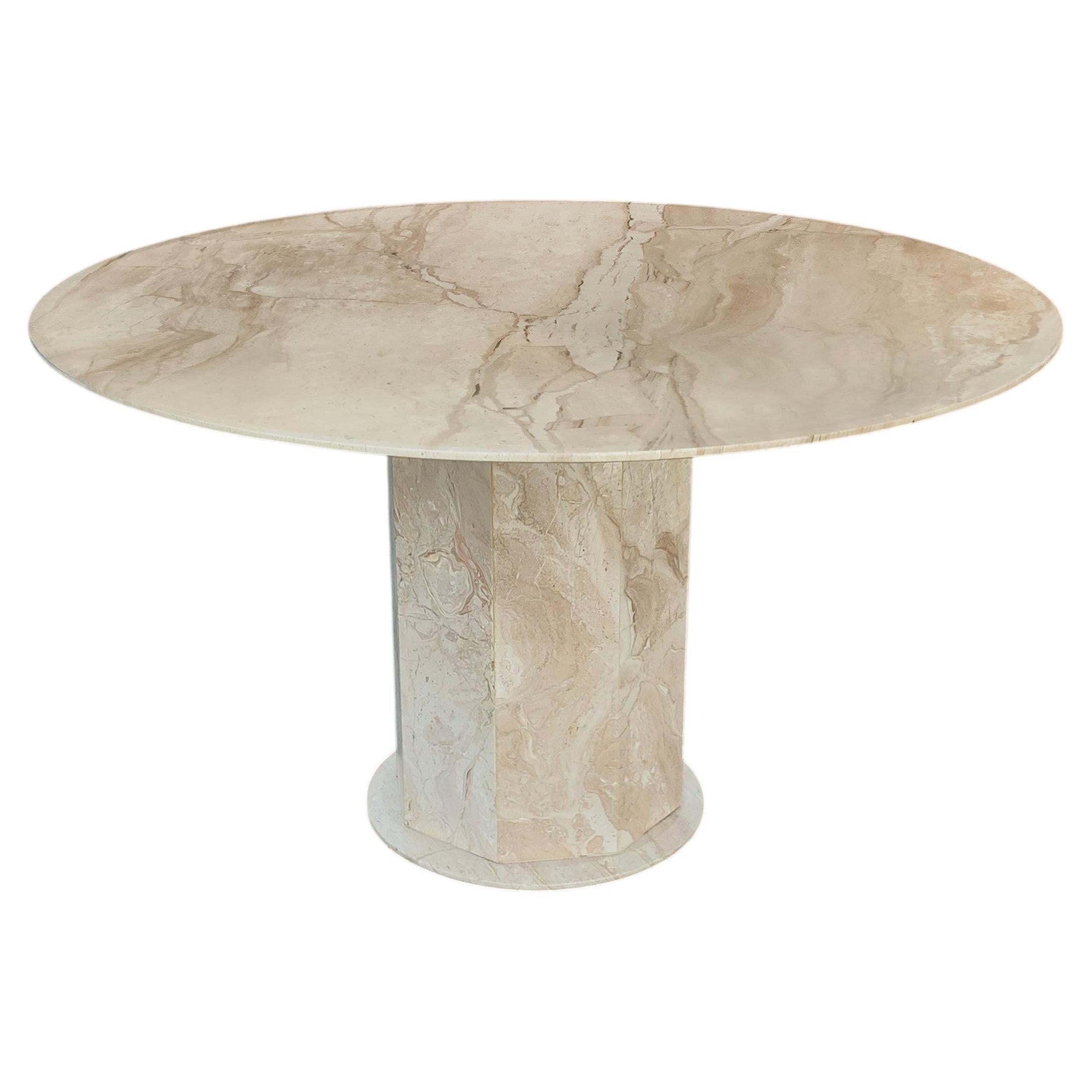 1980s Maurice Villency Style Postmodern Vintage Travertine Round Dining Table