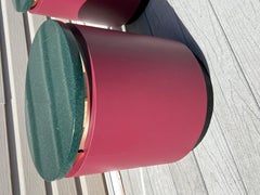 1980s Mauve Pink with Green Stone Custom Side Tables, a Pair