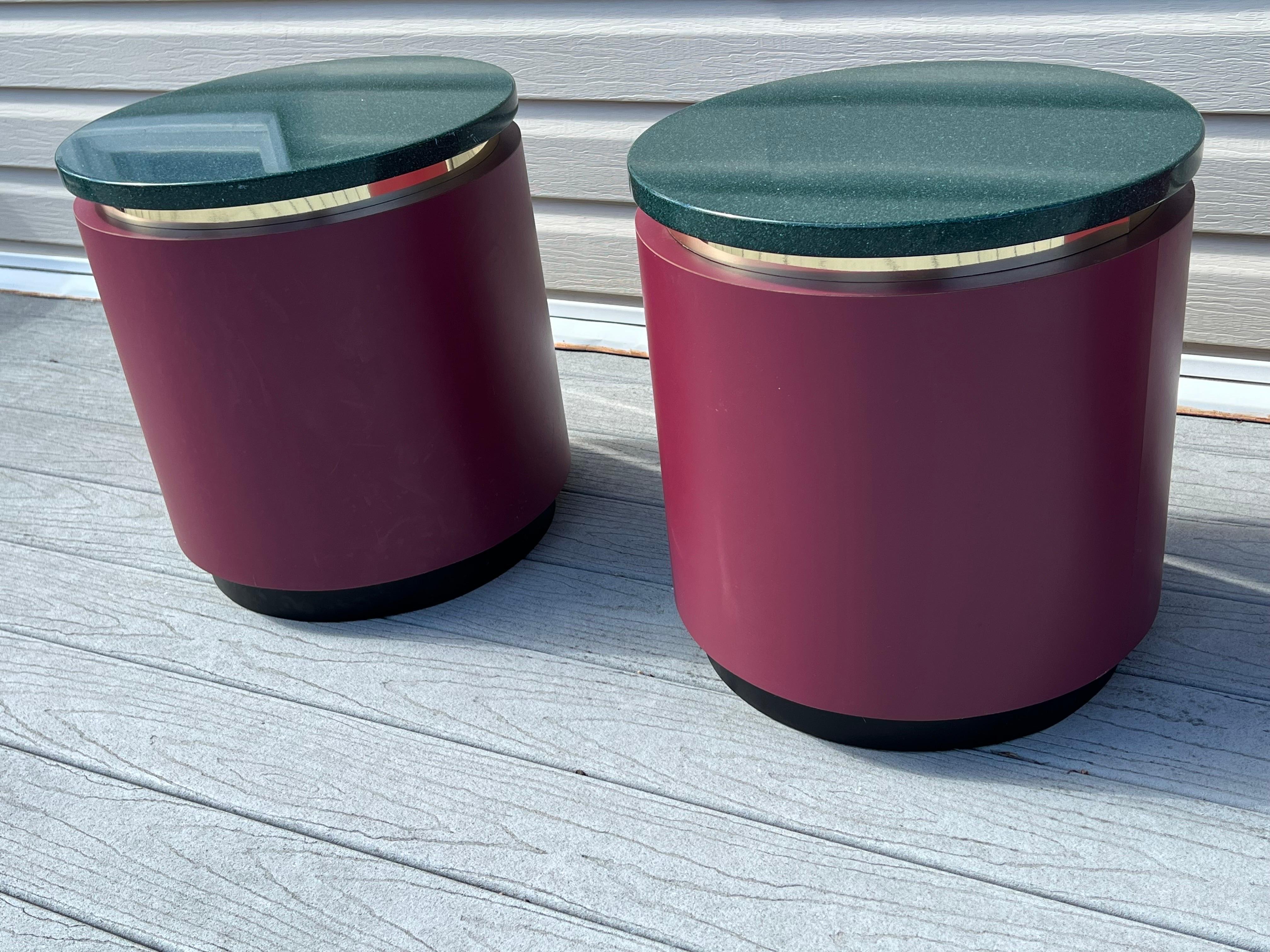 1980s Mauve Pink with Green Stone Custom Side Tables, a Pair In Good Condition For Sale In Staten Island, NY