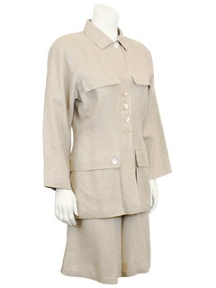 1980's MaxMara Penny Black Label Beige Linen Safari Jacket and Short Ensemble