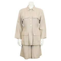 1980's MaxMara Penny Black Label Beige Linen Safari Jacket and Short Ensemble