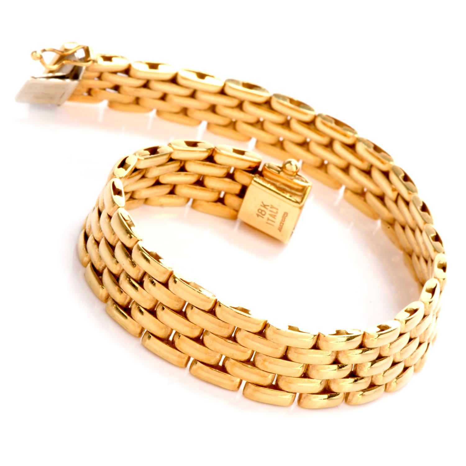 1980s Mayor 18 Karat Interlocking Link Panther 18 Karat Gold Bracelet ...