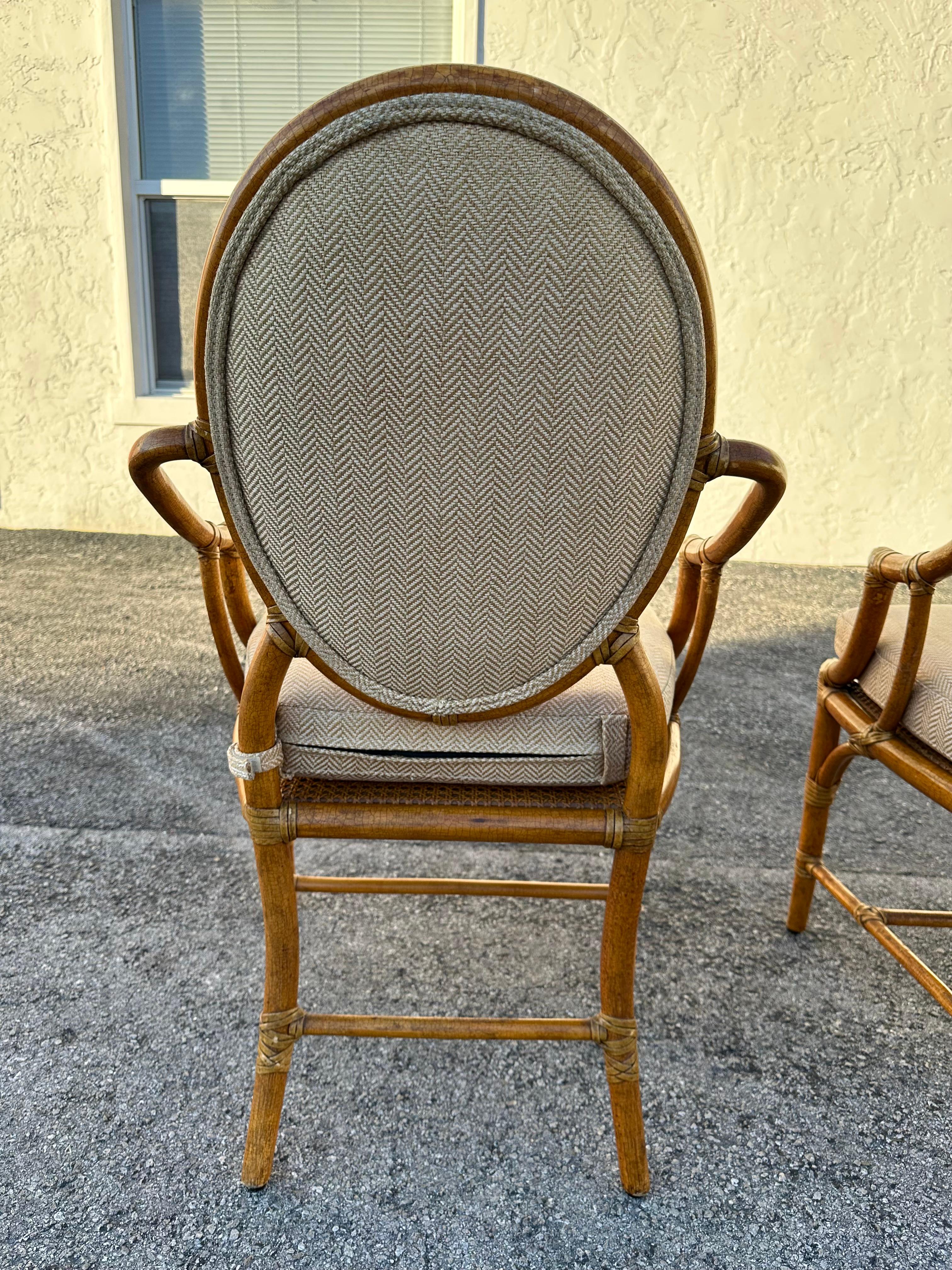 1980s McGuire Beige Gold Herringbone Rattan Chairs, Set of 4 For Sale 3