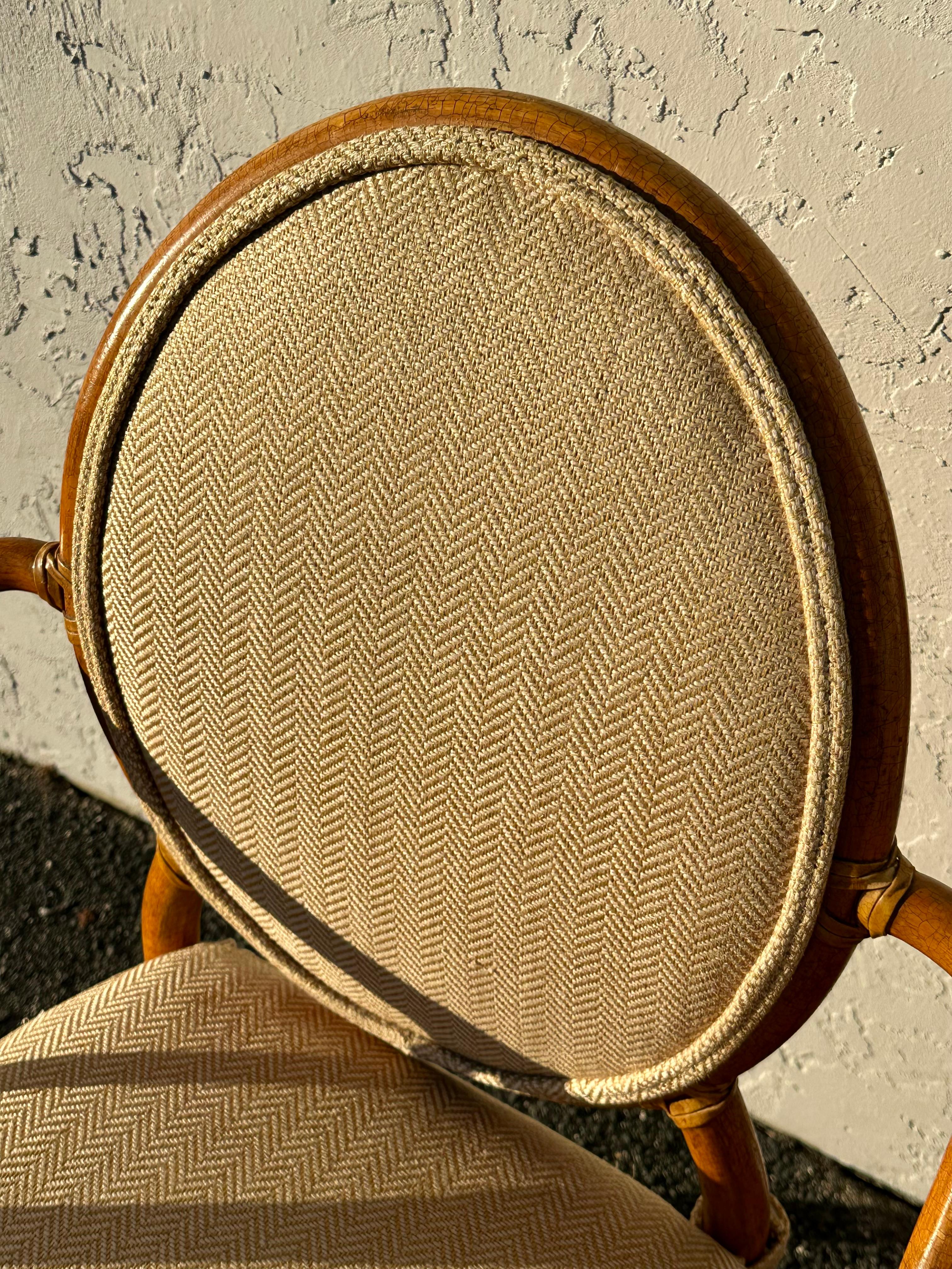 1980s McGuire Beige Gold Herringbone Rattan Chairs, Set of 4 For Sale 5