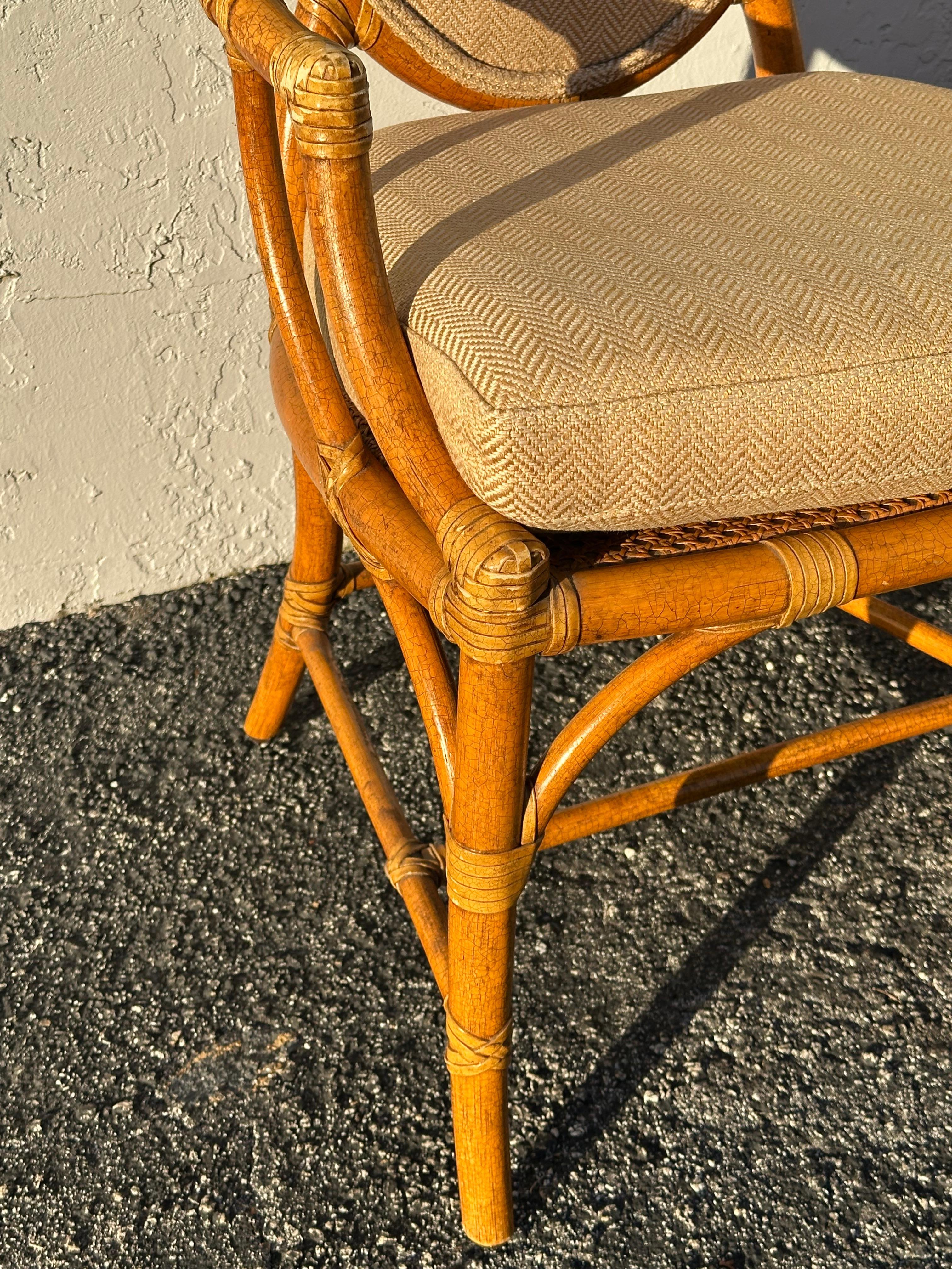 1980s McGuire Beige Gold Herringbone Rattan Chairs, Set of 4 For Sale 6