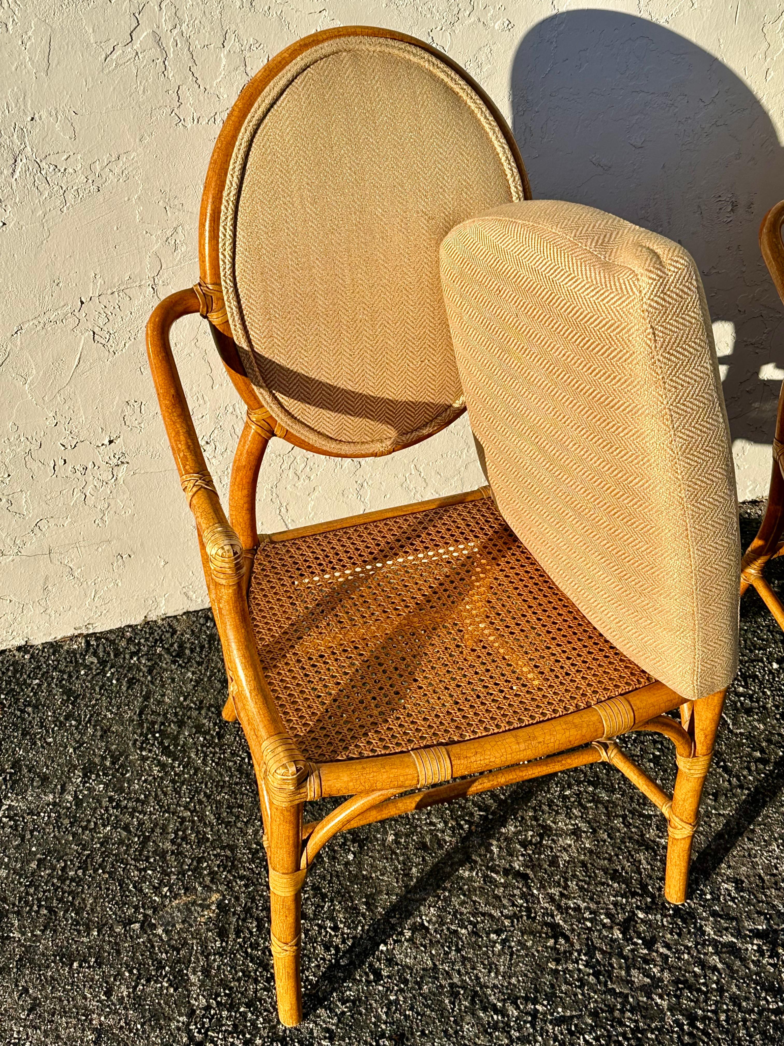 1980s McGuire Beige Gold Herringbone Rattan Chairs, Set of 4 For Sale 7