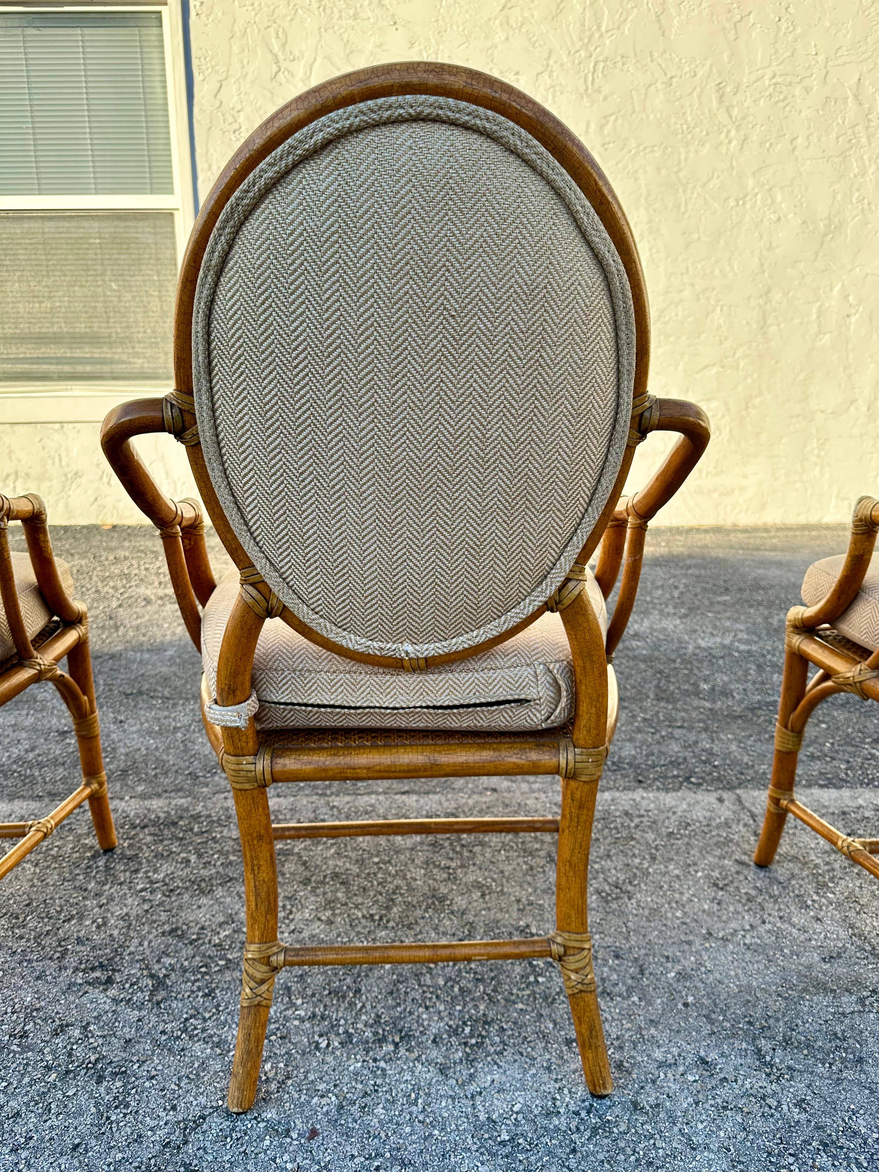 1980s McGuire Beige Gold Herringbone Rattan Chairs, Set of 4 For Sale 2