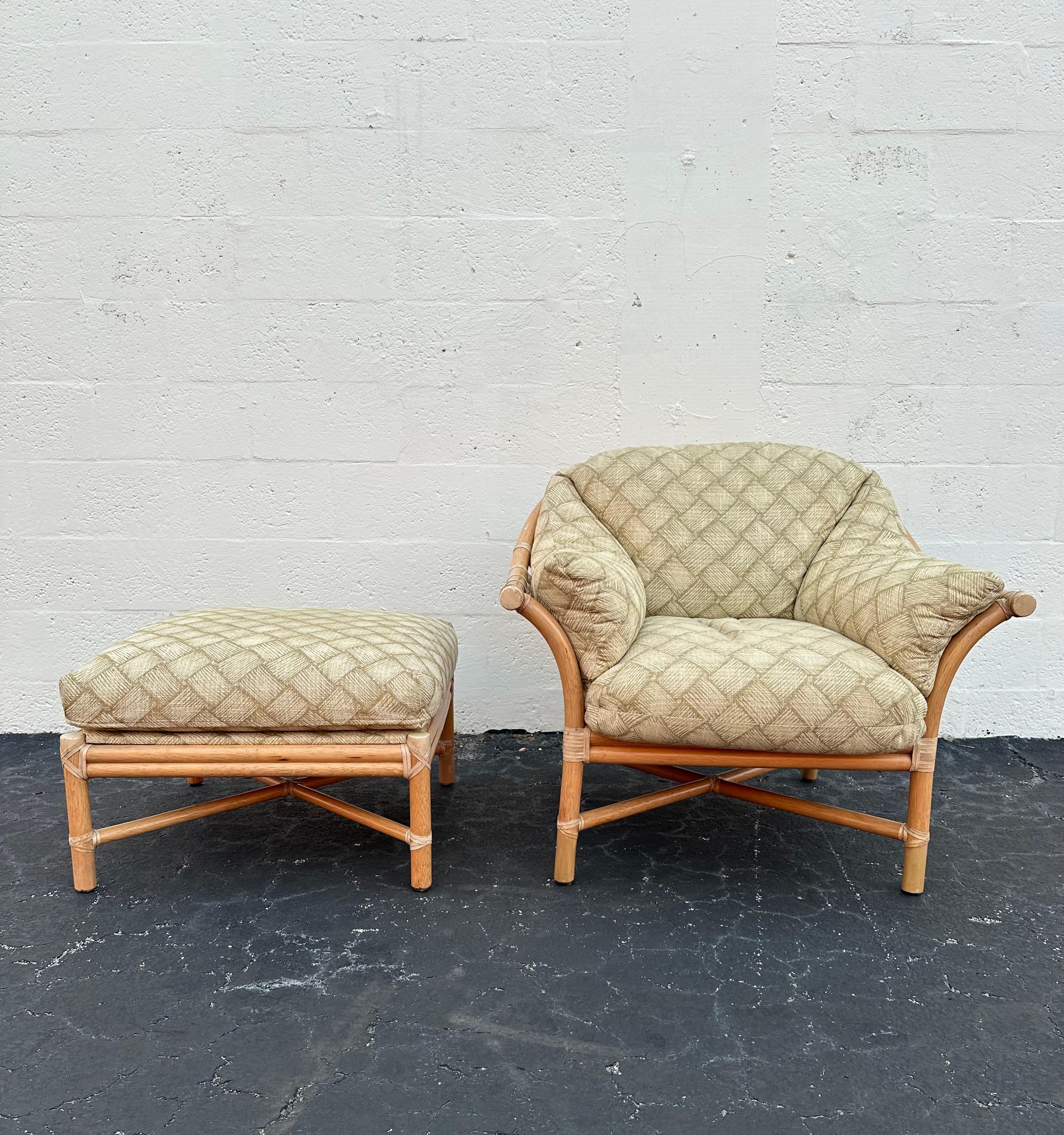 Pelle Sedia ottomana anni '80 McGuire in rattan Greene & Greene, Set di 2 in vendita