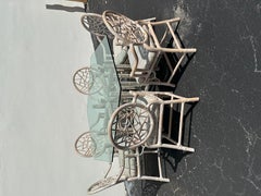 1980s McGuire Rattan Ice Washed Rustic Dining Chairs and Table, Set of 7