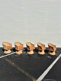 1980s McGuire Rocking Rattan Stacked Swivel Tulip Chairs, Set of 5