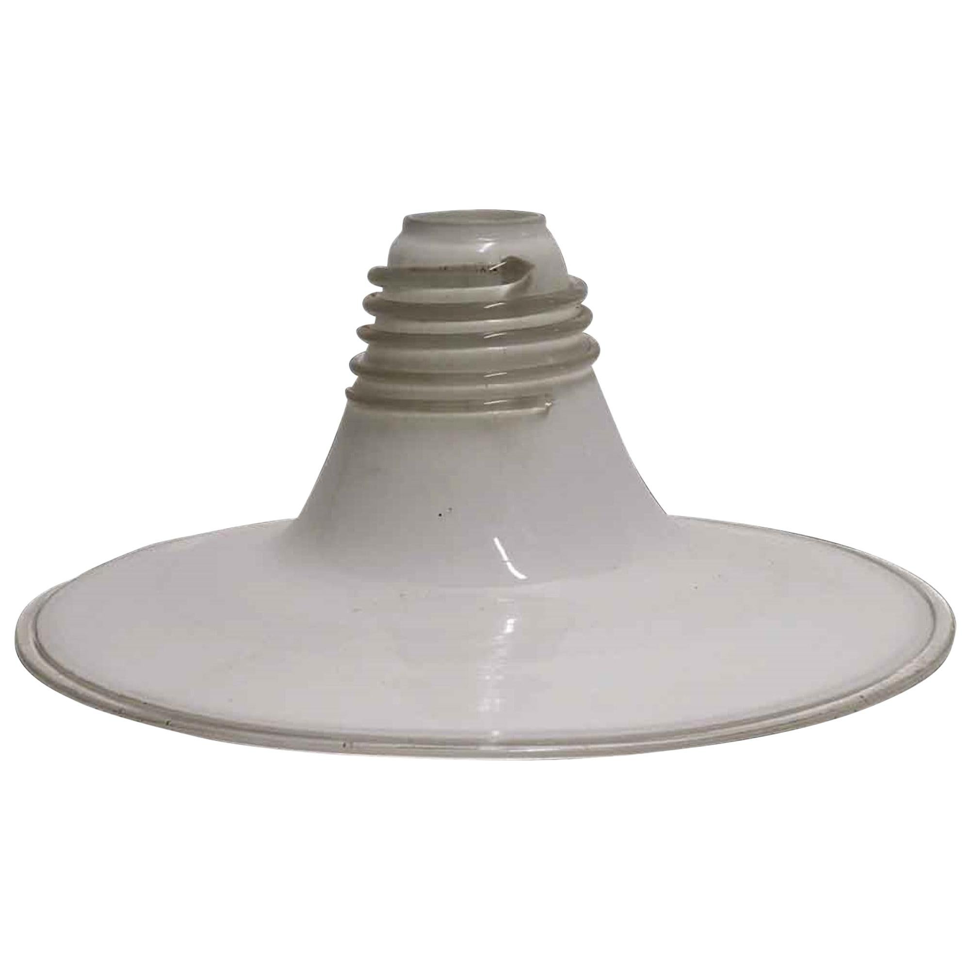 1980s MCM Italian Hand Worked Murano Glass Pendant Light Shade, White Flat Rim