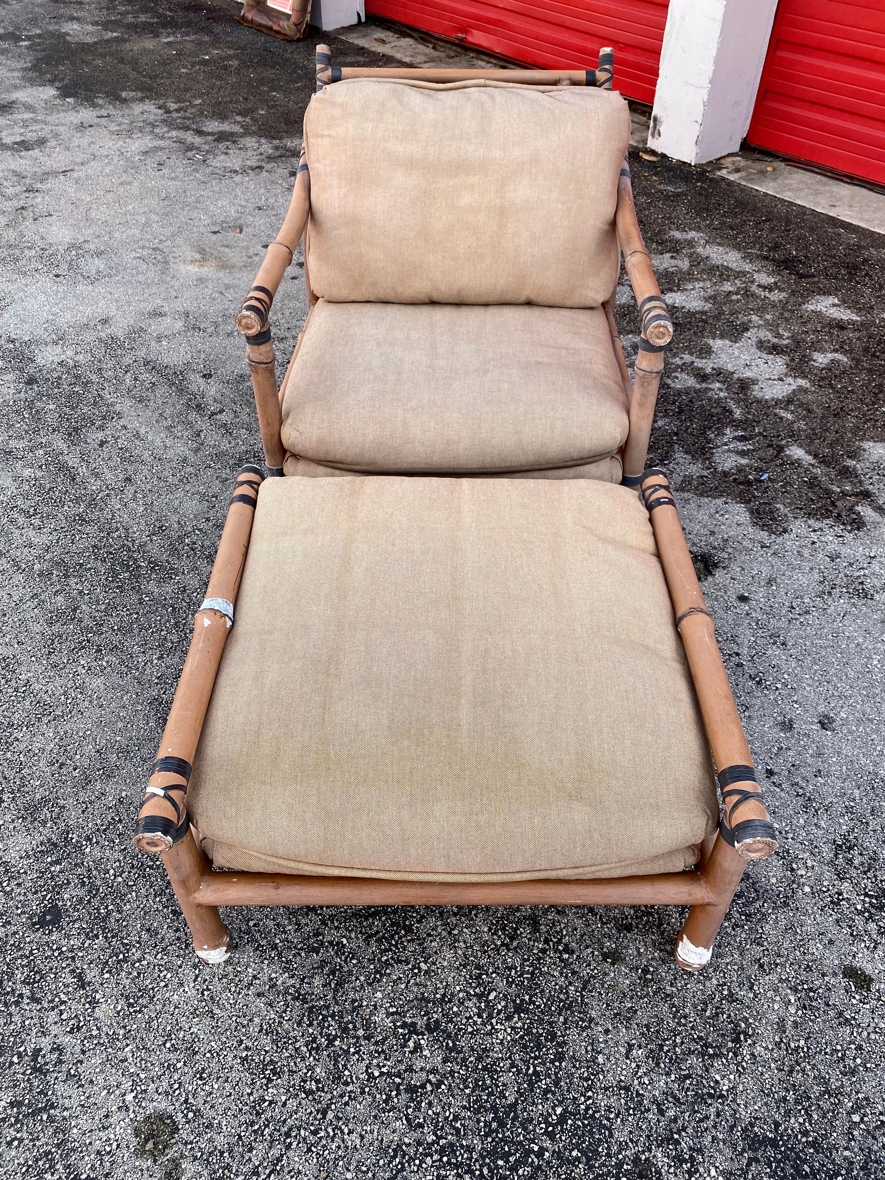 1970s  McQuire Target Back Faux Rattan Aluminum Sofa Chair Set For Sale 4
