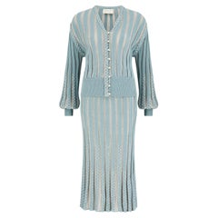 1980s Medici Duck Egg Blue Knitted Skirt Suit