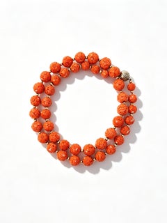 1980s Mediterranean Coral Necklace with Hand-Carved Beads and 18K Gold Accents