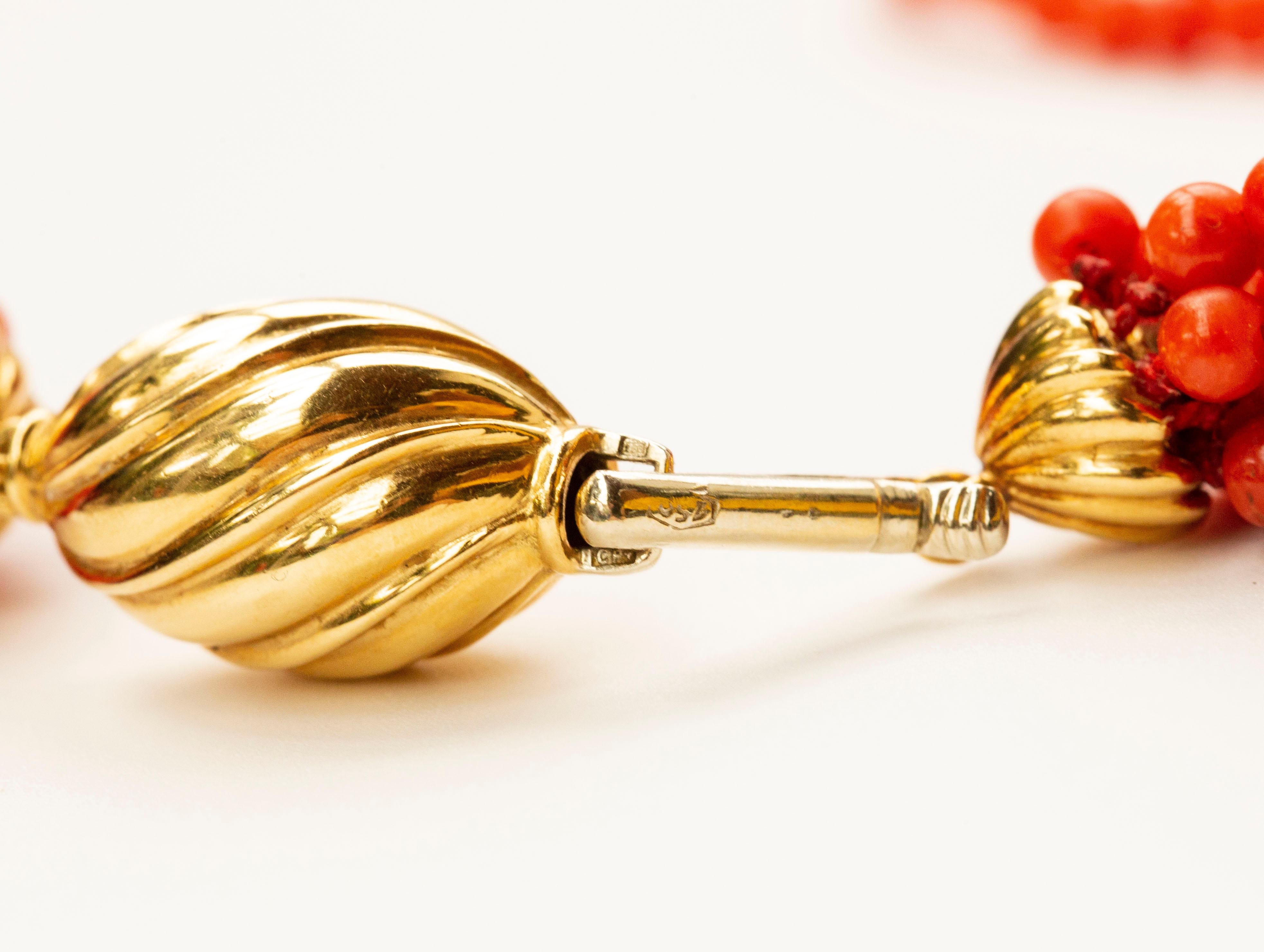 1980s Mediterranean Genuine Red Coral Multi Stranded Twisted Necklace 1