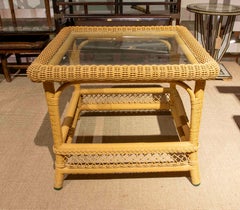 1980s Mediterranean Style Synthetic Fiber Coffee Table with Glass Top