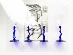 1980s Memphis Blue Zig-Zag Wine Glasses, Set of 4 by Schott, Germany