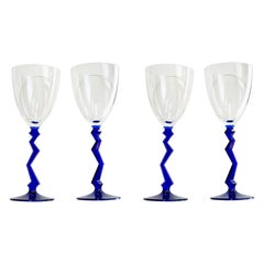 Set von 4 Memphis-Blauen Zickzack-Weingläsern mit Zickzack, 1980er Jahre, von Schott, Deutschland