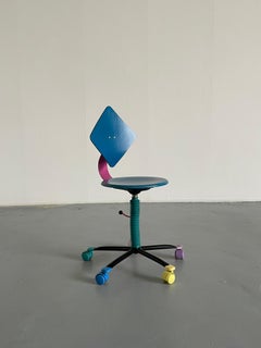 1980s Memphis Design Style Postmodern Colourful Adjustable Desk Chair by Impac