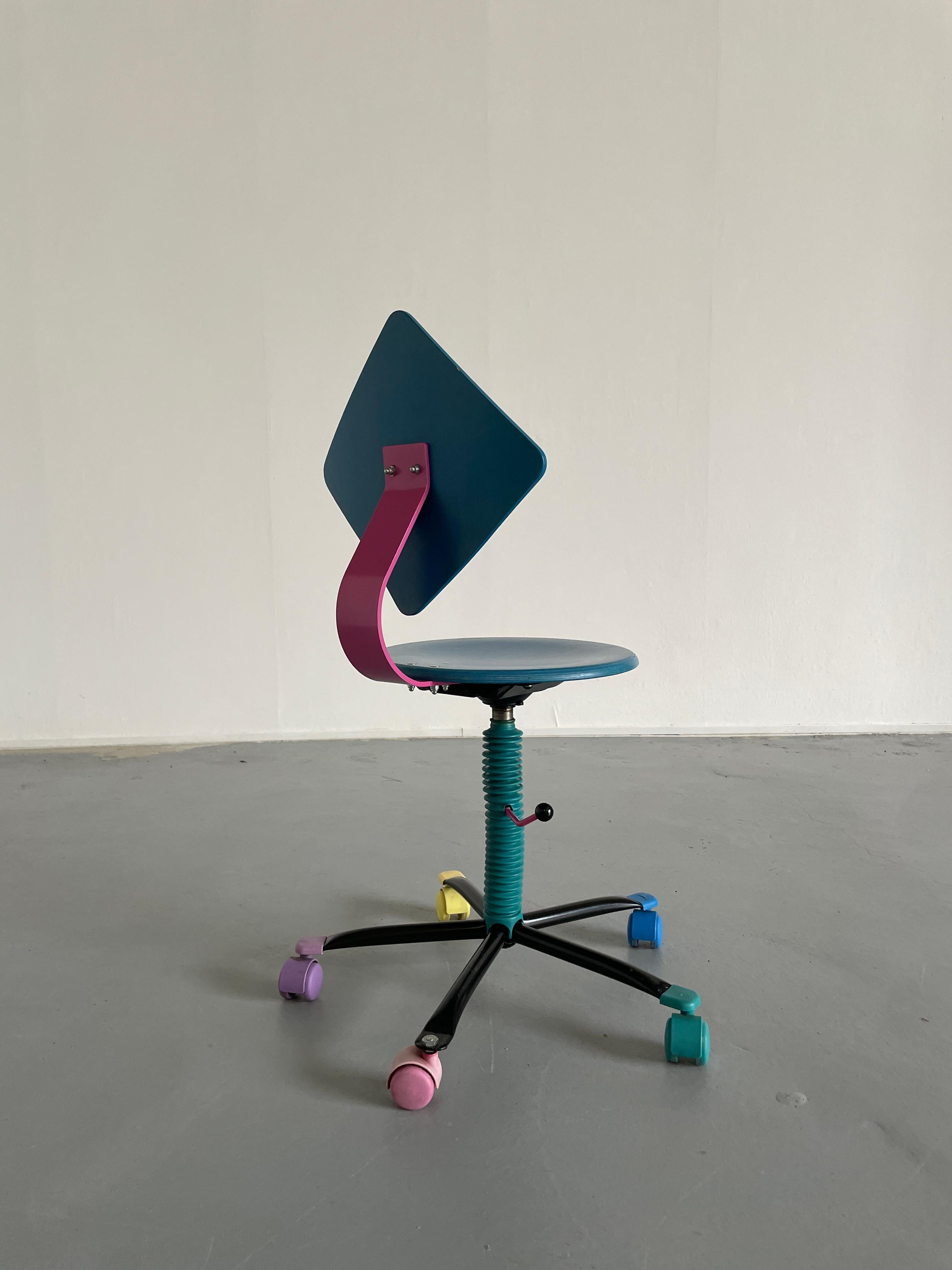 German 1980s Memphis Design Style Postmodern Colourful Adjustable Desk Chair by Impac