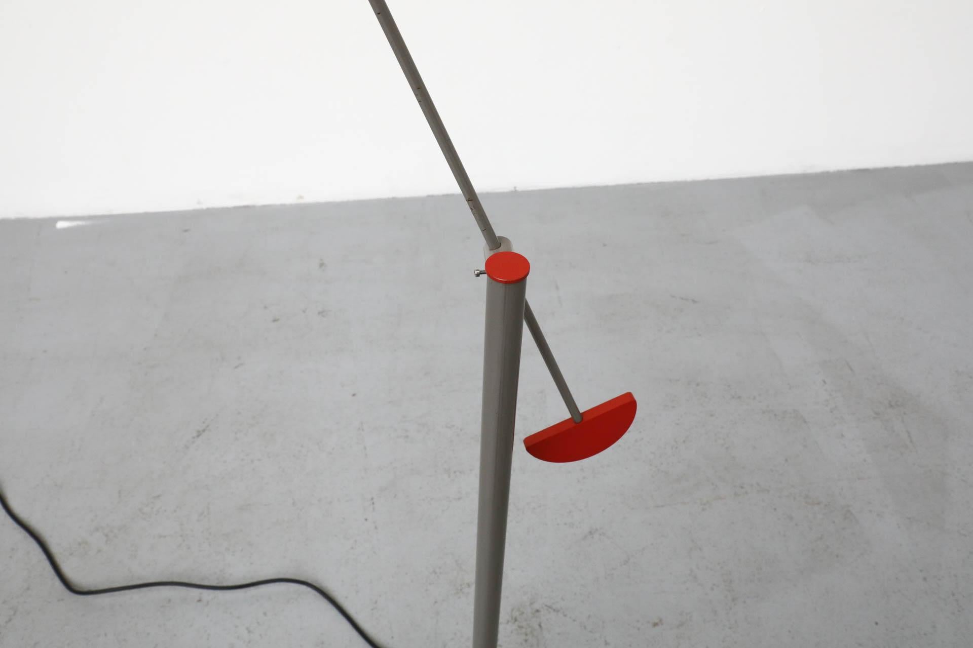 1980's Memphis Inspired Gray and Red Cantilevered Floor Lamp 2