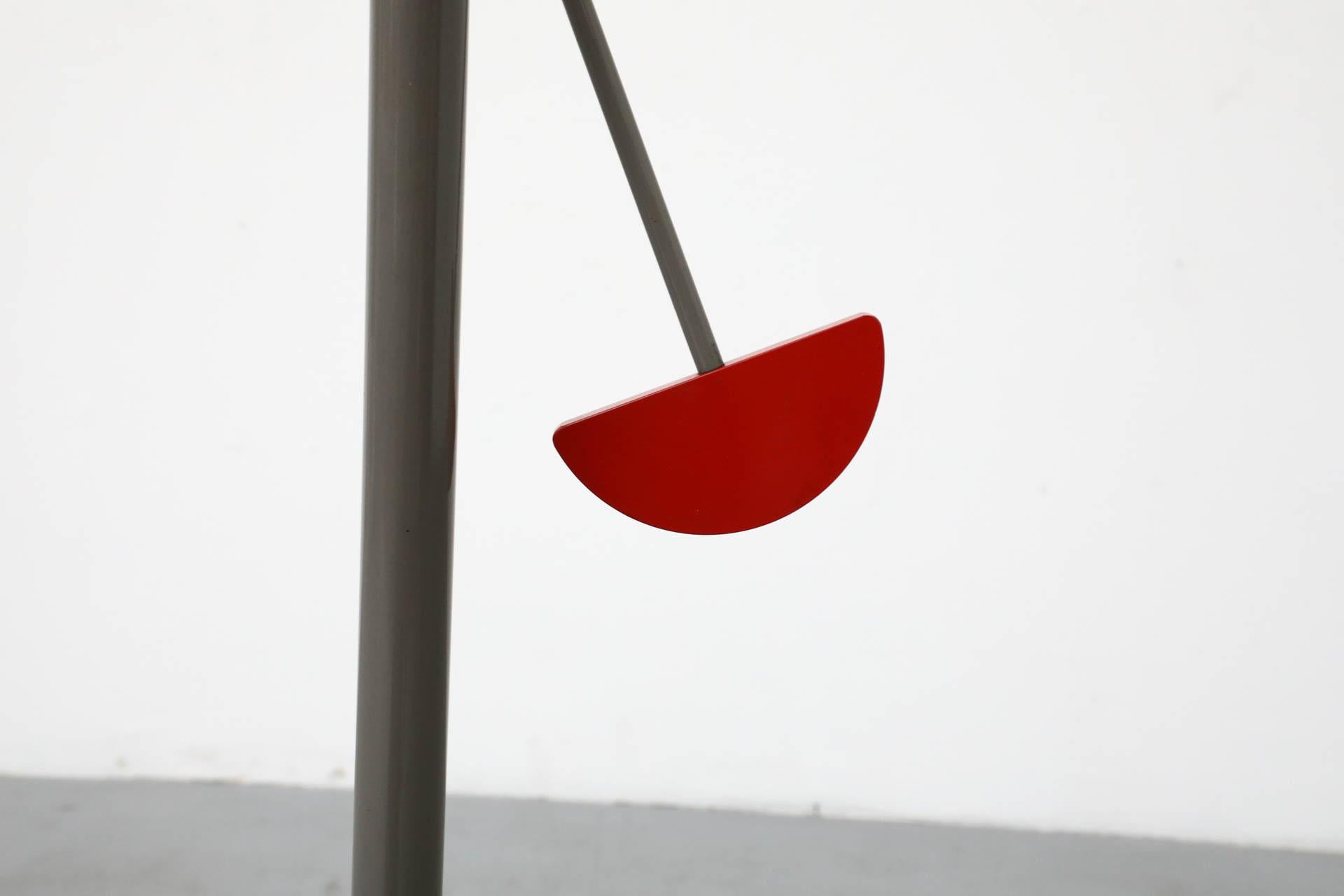 1980's Memphis Inspired Gray and Red Cantilevered Floor Lamp 9