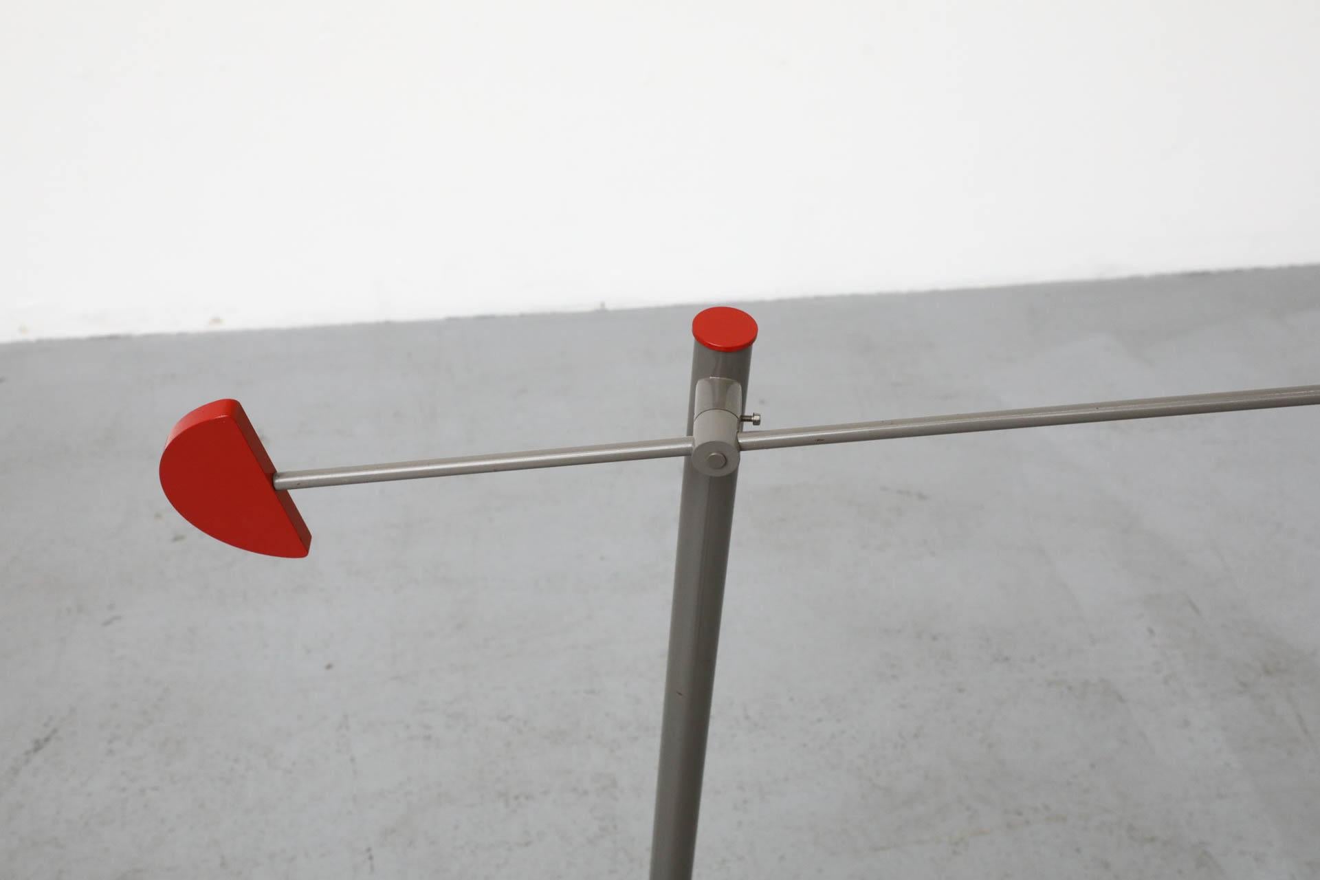 1980's Memphis Inspired Gray and Red Cantilevered Floor Lamp 11