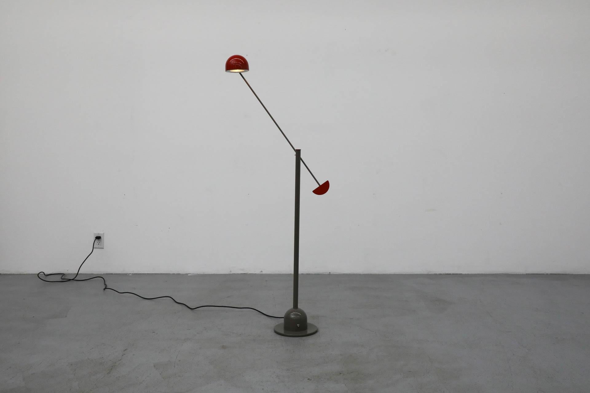 Post-Modern 1980's Memphis Inspired Gray and Red Cantilevered Floor Lamp