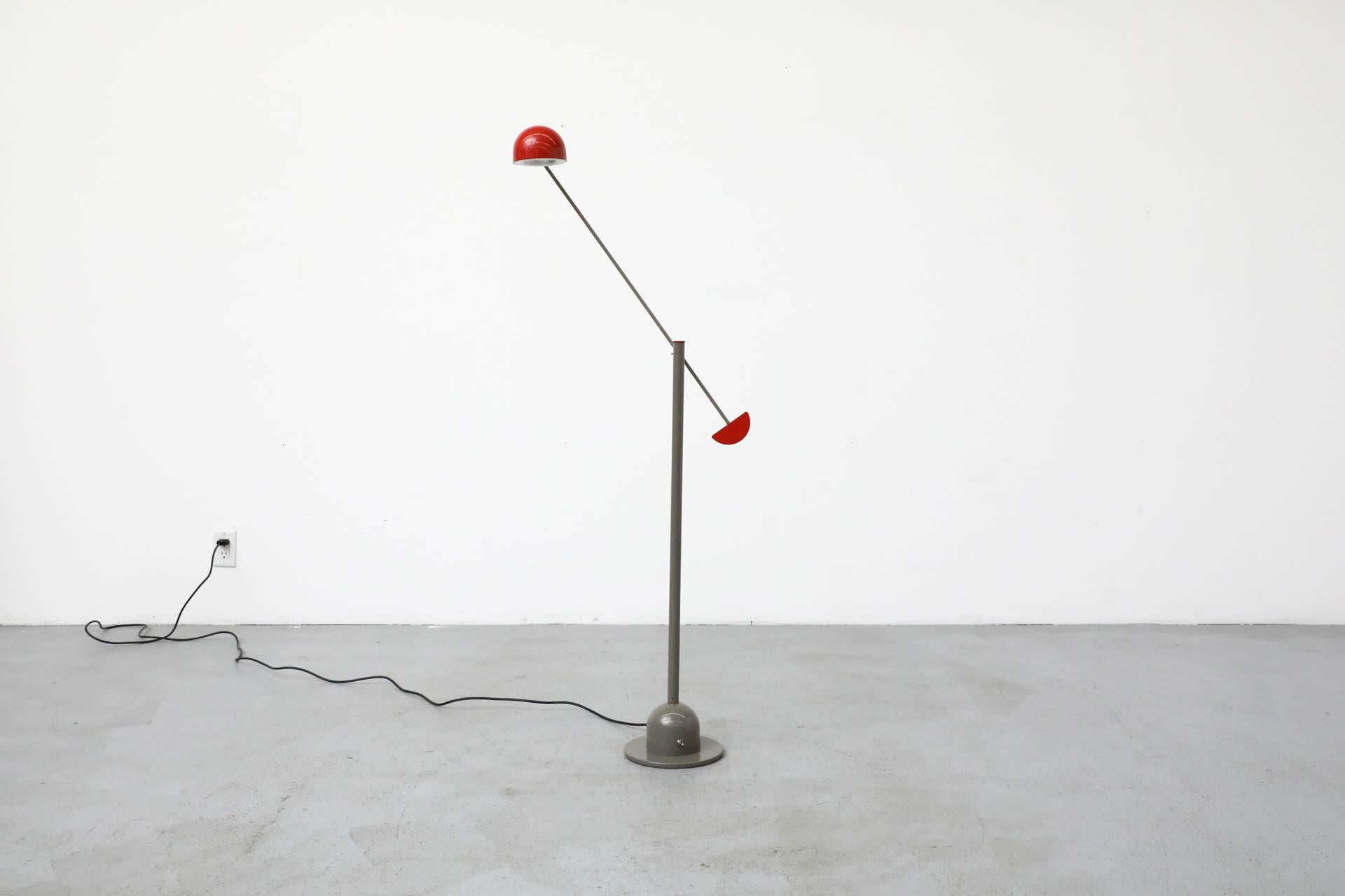 German 1980's Memphis Inspired Gray and Red Cantilevered Floor Lamp