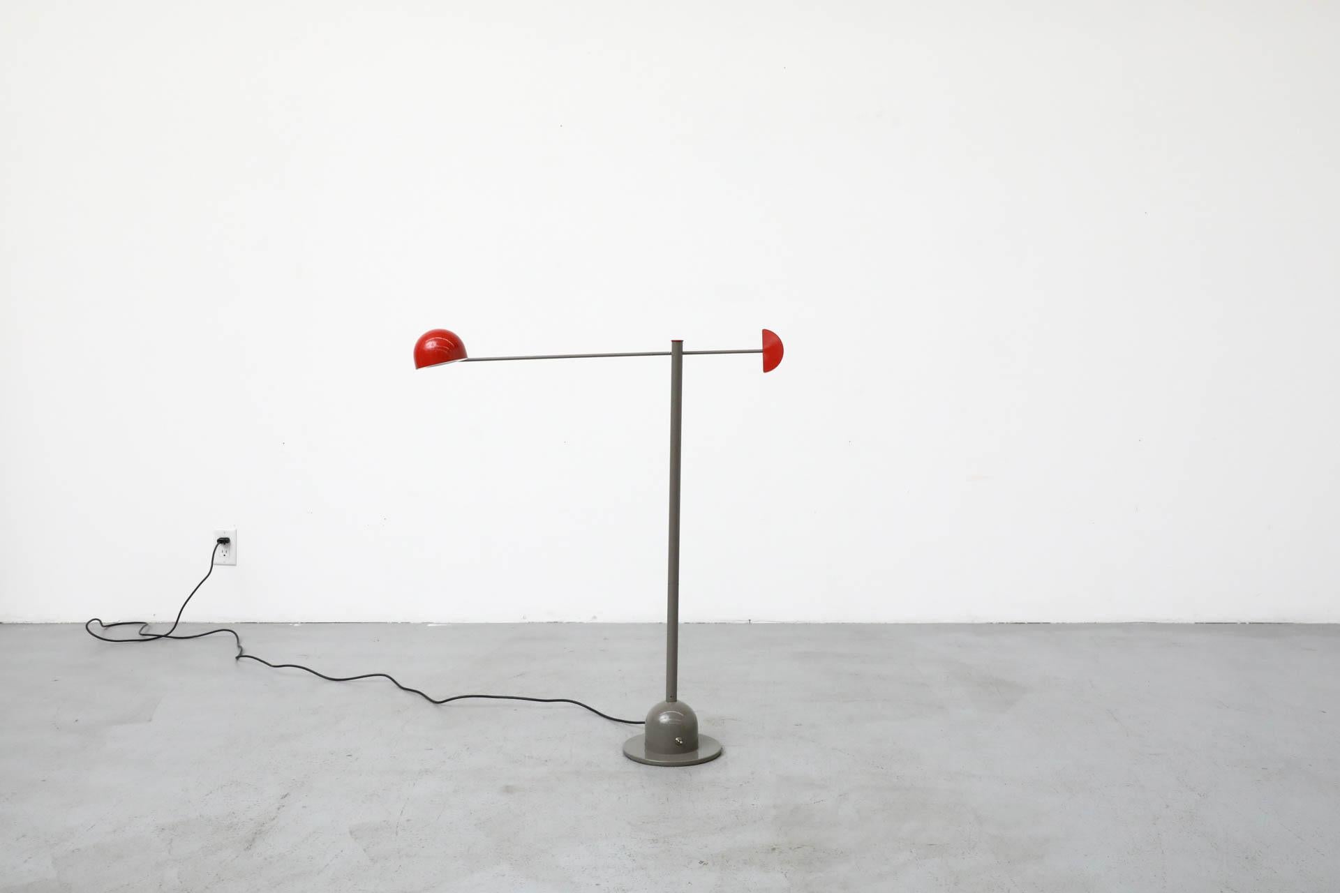 Enameled 1980's Memphis Inspired Gray and Red Cantilevered Floor Lamp