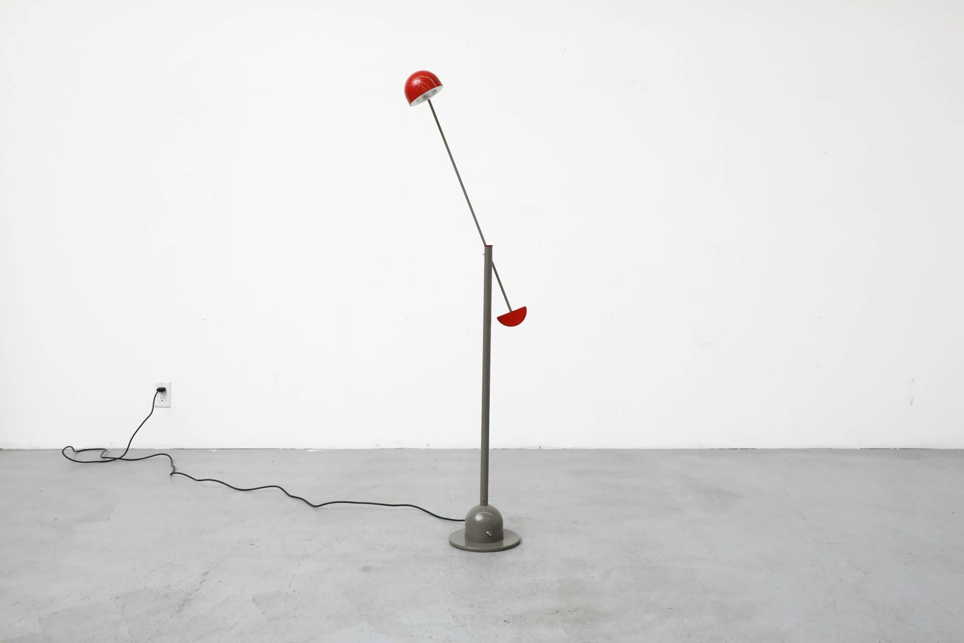 Metal 1980's Memphis Inspired Gray and Red Cantilevered Floor Lamp