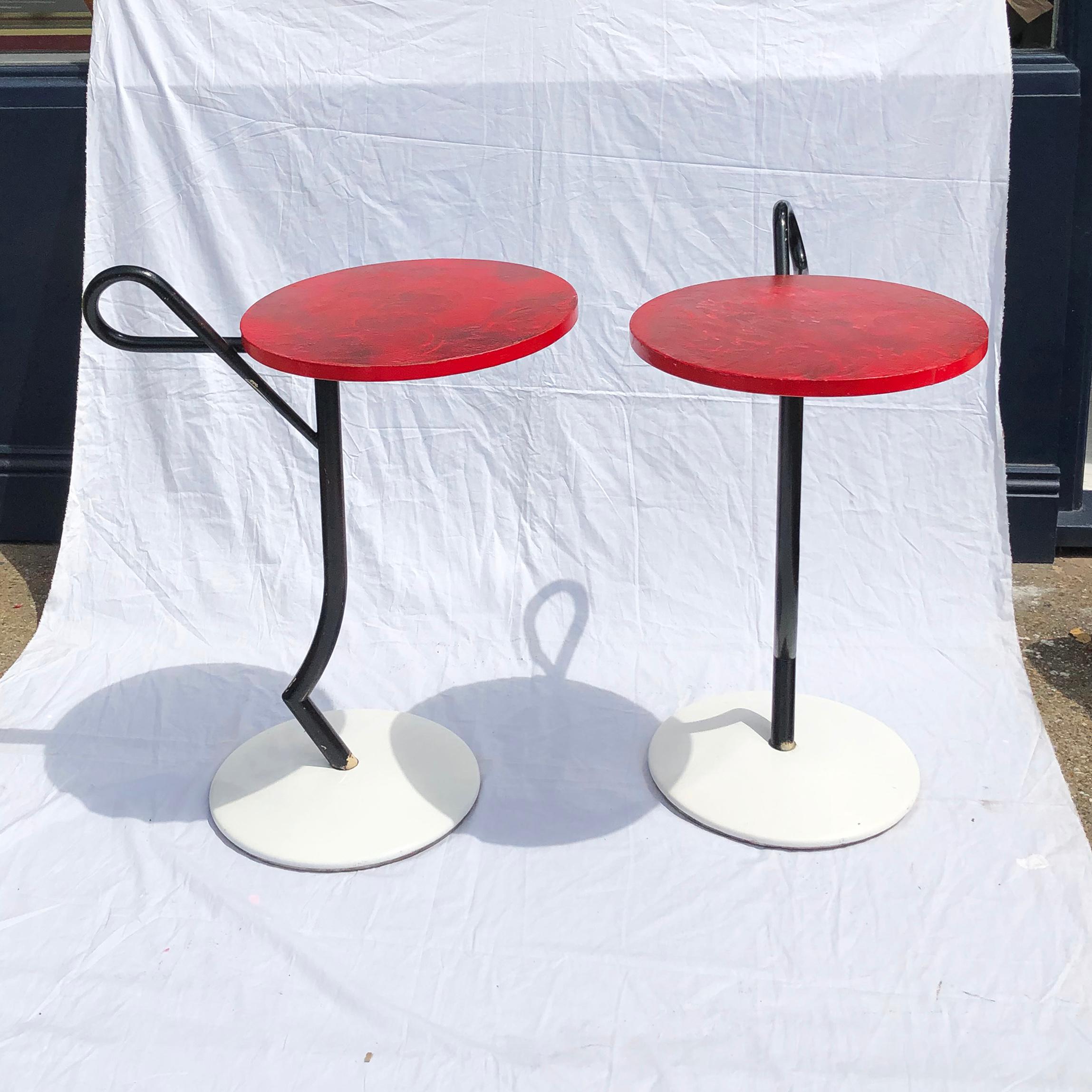 Italian 1980s Memphis Milano Design Style Tall Side Tables Sottsass Period Modernist For Sale