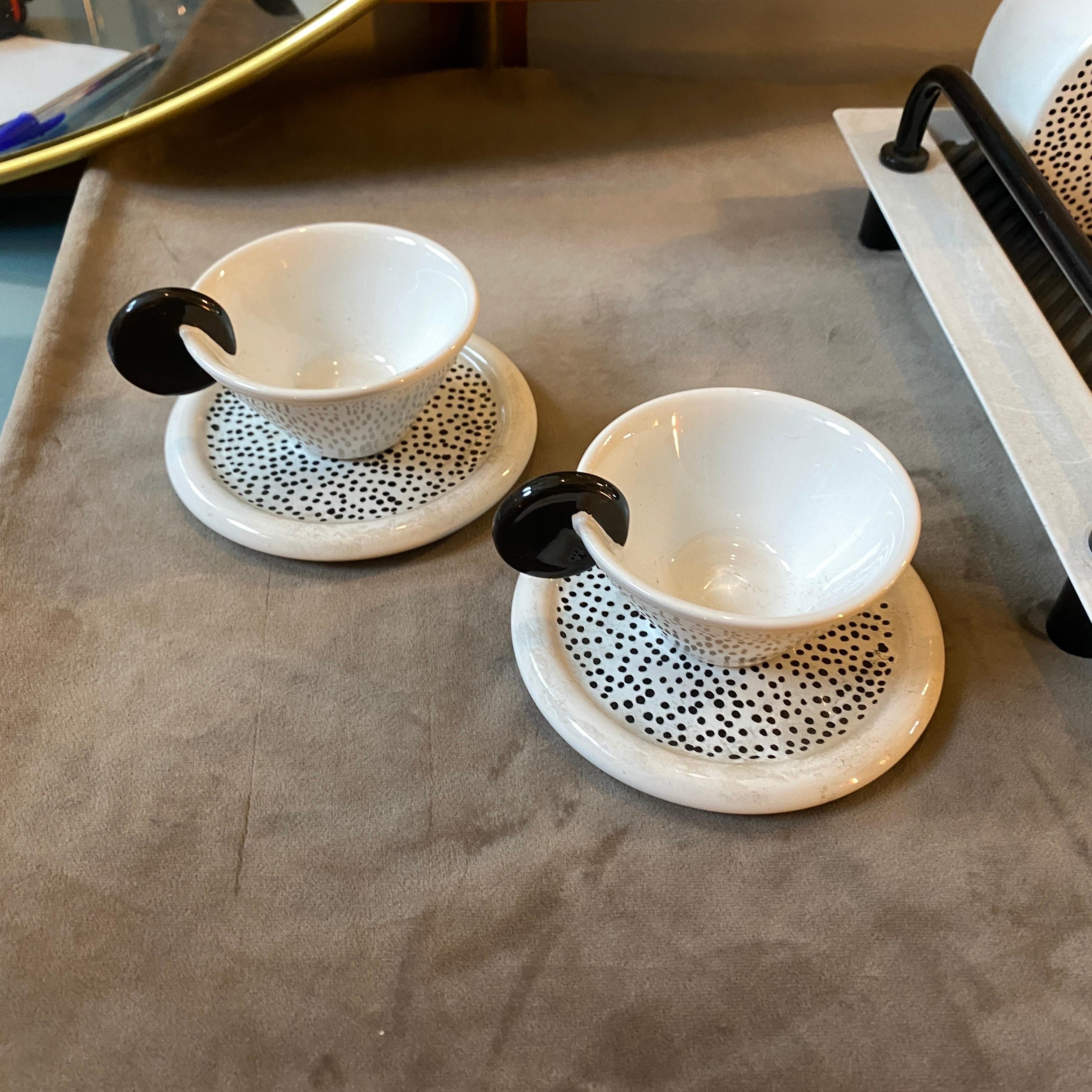 1980s Memphis Style Black and White Metal Tray and Ceramic Tea Set by Mas In Good Condition In Aci Castello, IT