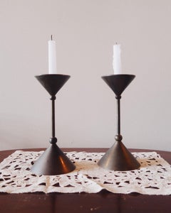 1980s Memphis Style Brass Candlesticks