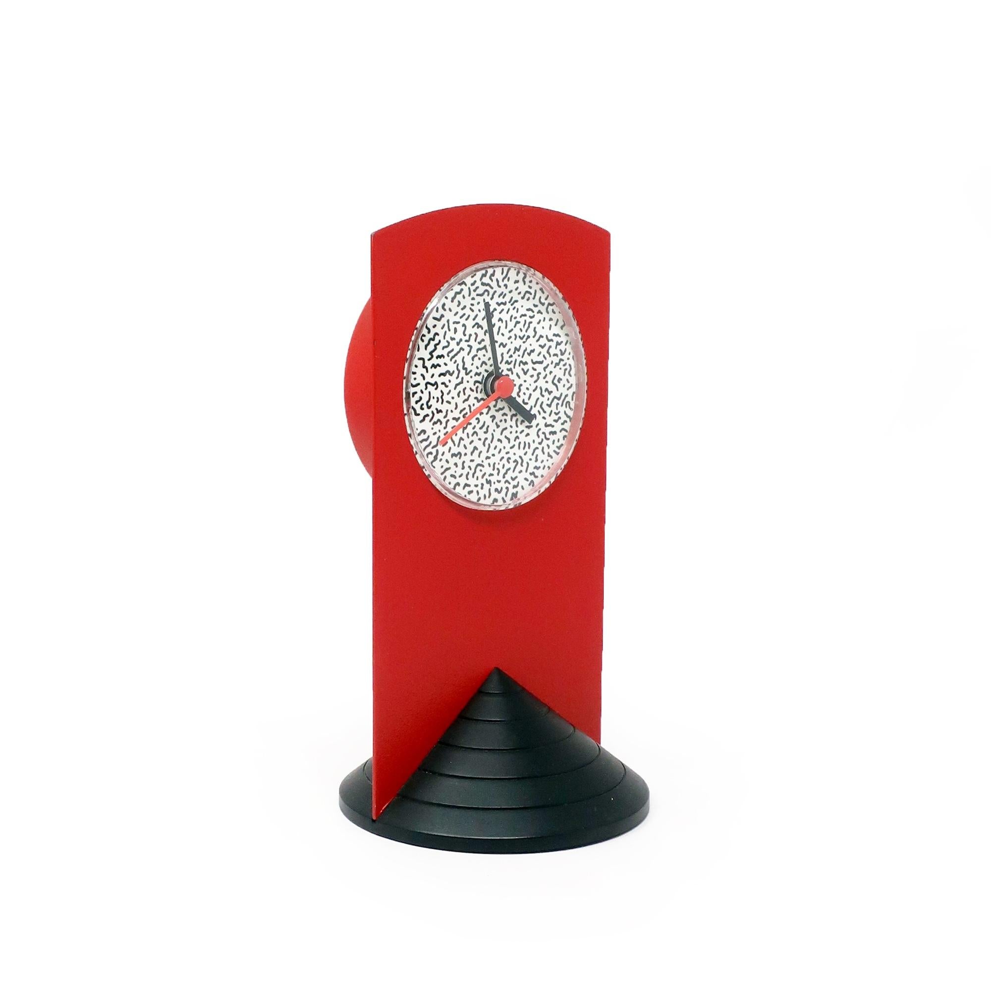 Post-Modern 1980s Memphis Style Red Triangle Base Desk Clock For Sale