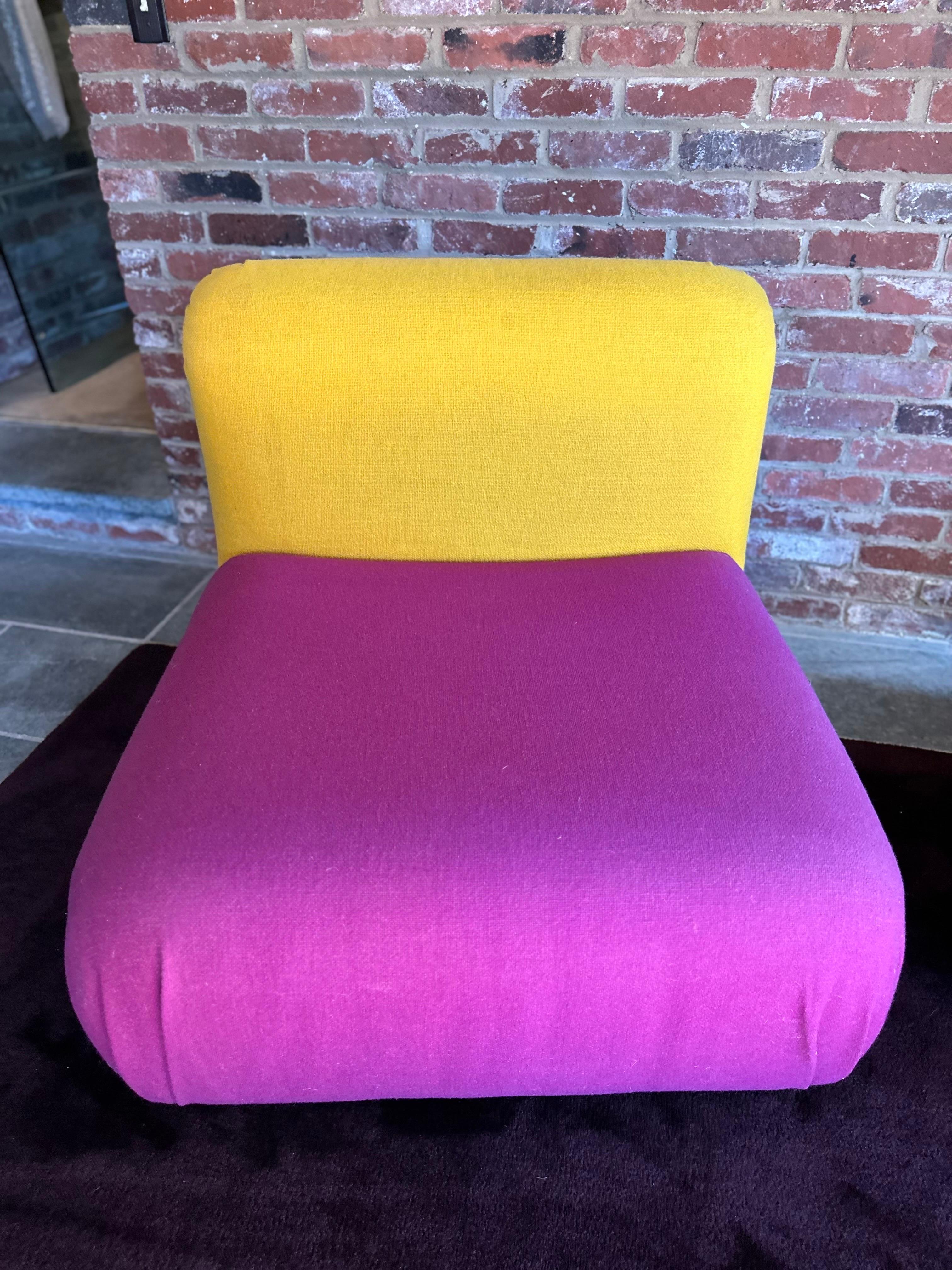 Textile 1980s Memphis Style Slipper Chairs by Milo Baughman for Thayer Coggin, a Pair For Sale