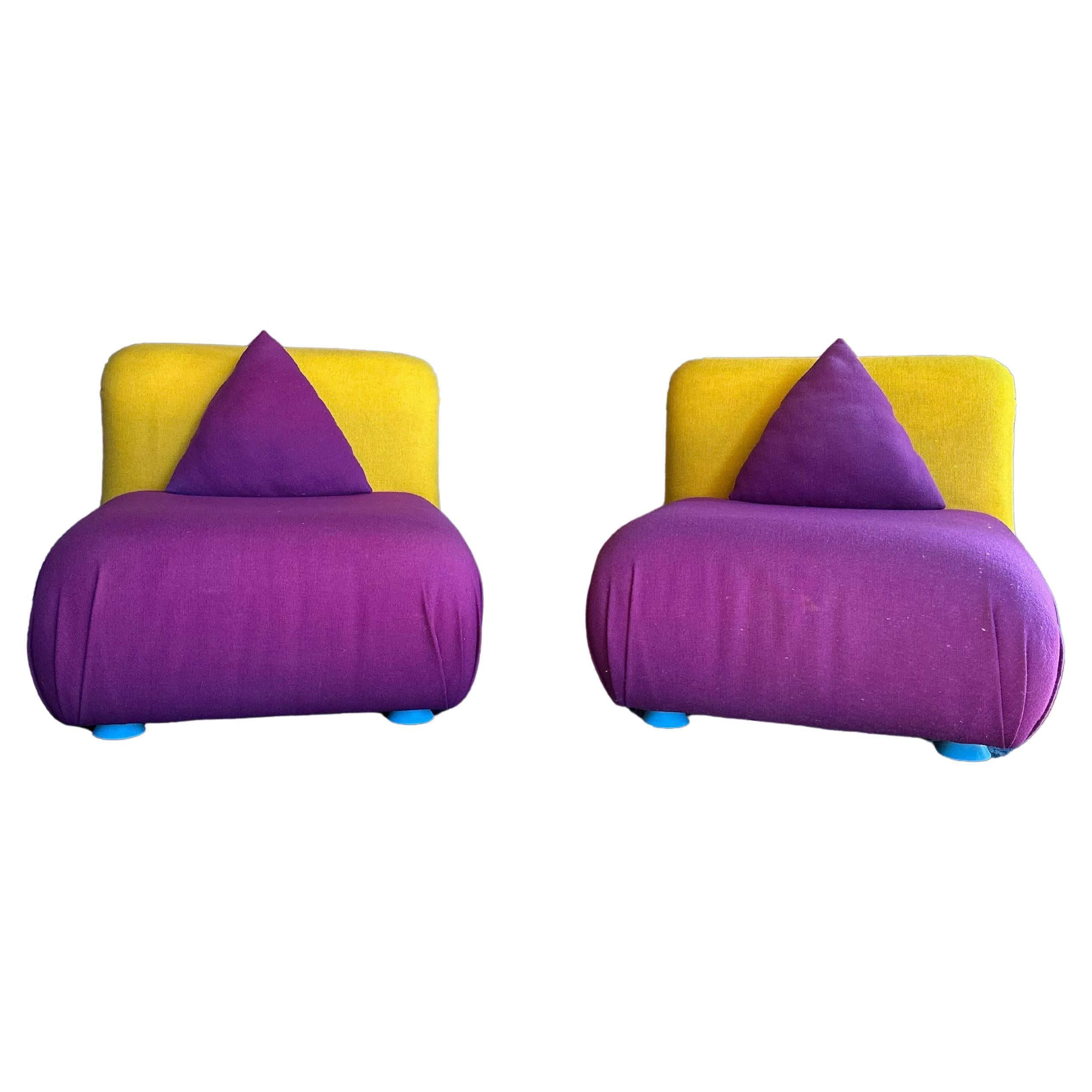 1980s Memphis Style Slipper Chairs by Milo Baughman for Thayer Coggin, a Pair For Sale