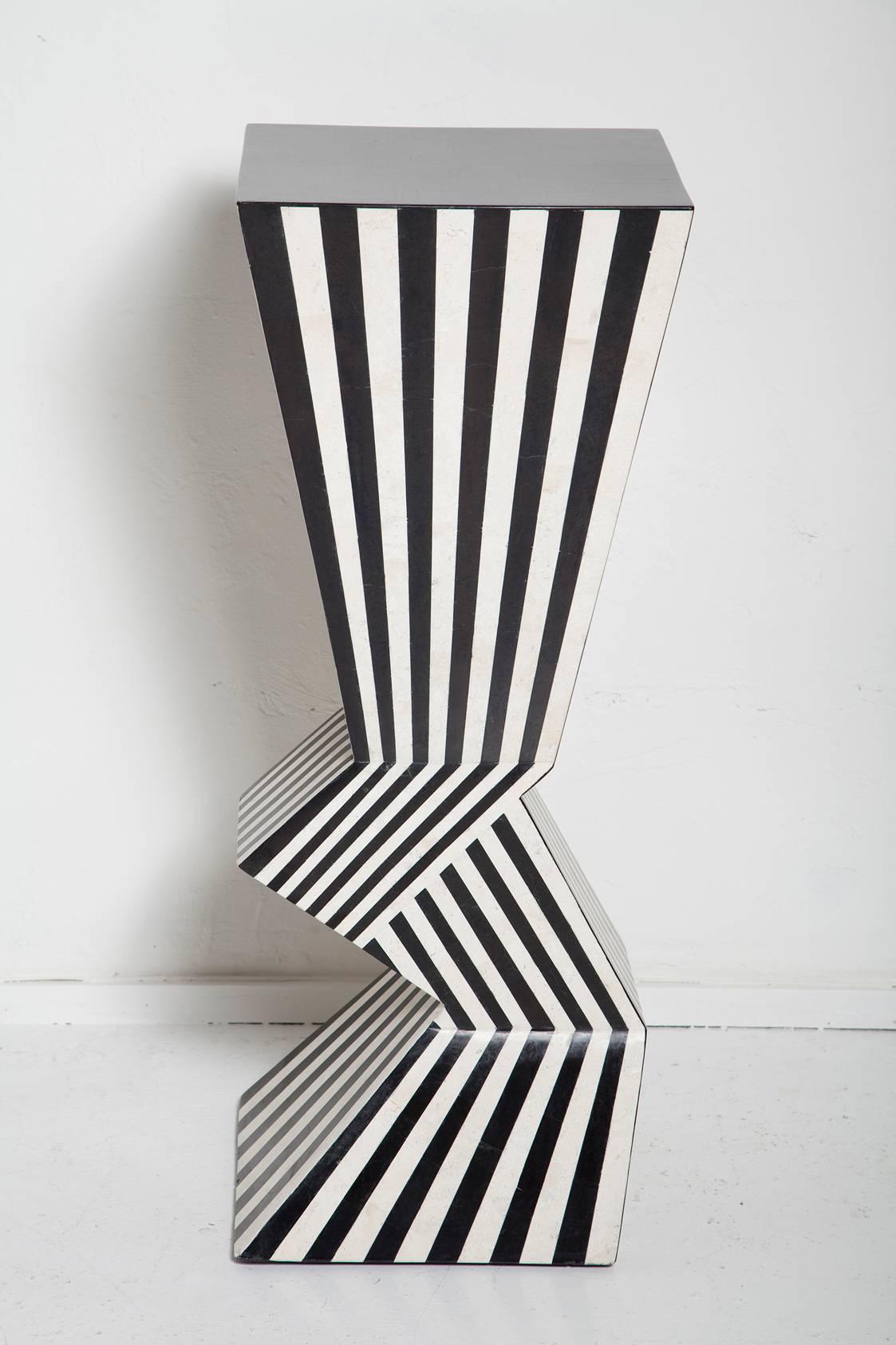 Wood 1980s Memphis-Style Tessellated Stone Pedestal
