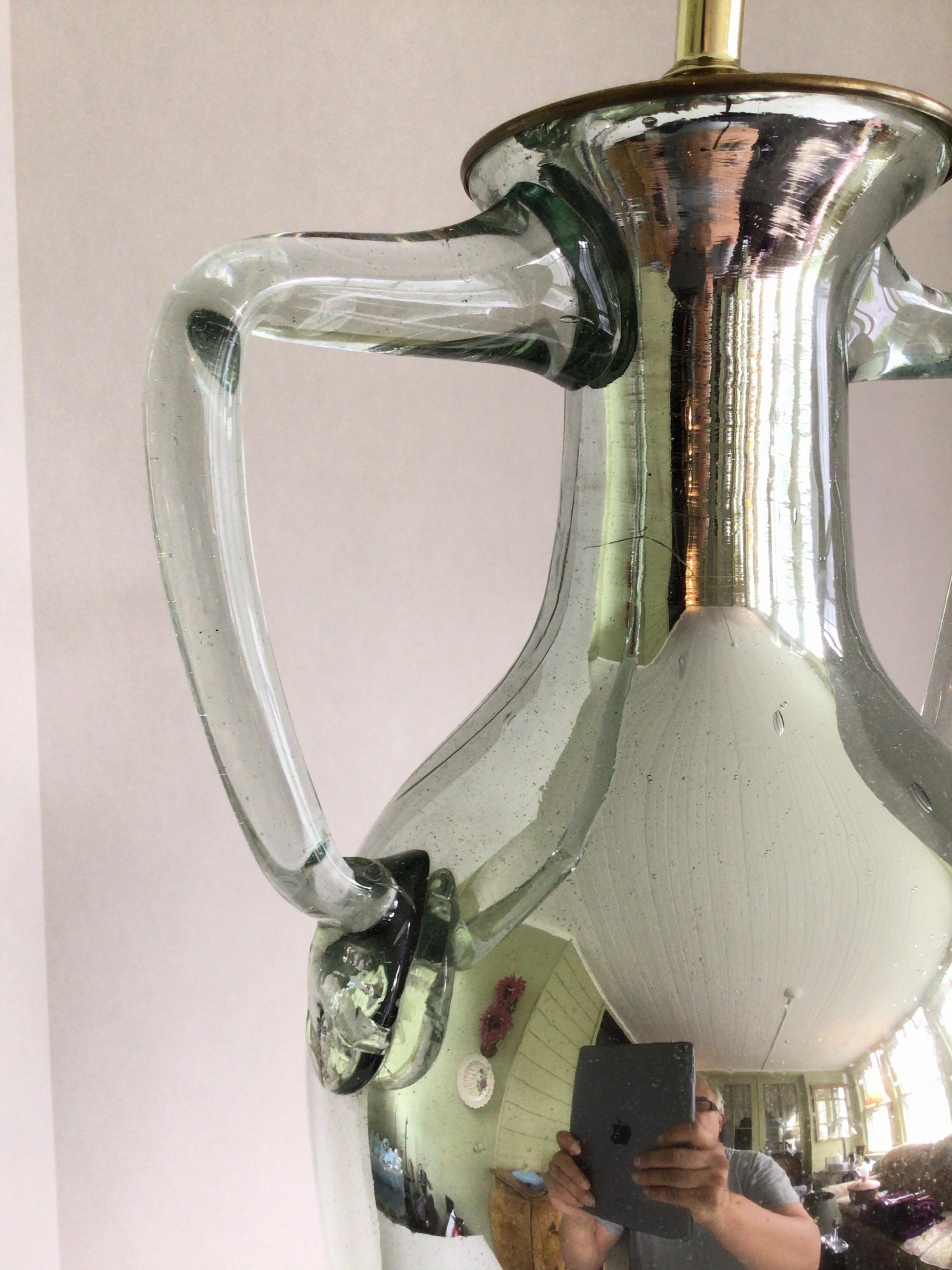 Lampe en verre mercuré des années 1980 sur base en laiton en vente 1