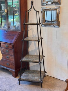 1980s Metal Obelisk Etagere With Stone Shelves