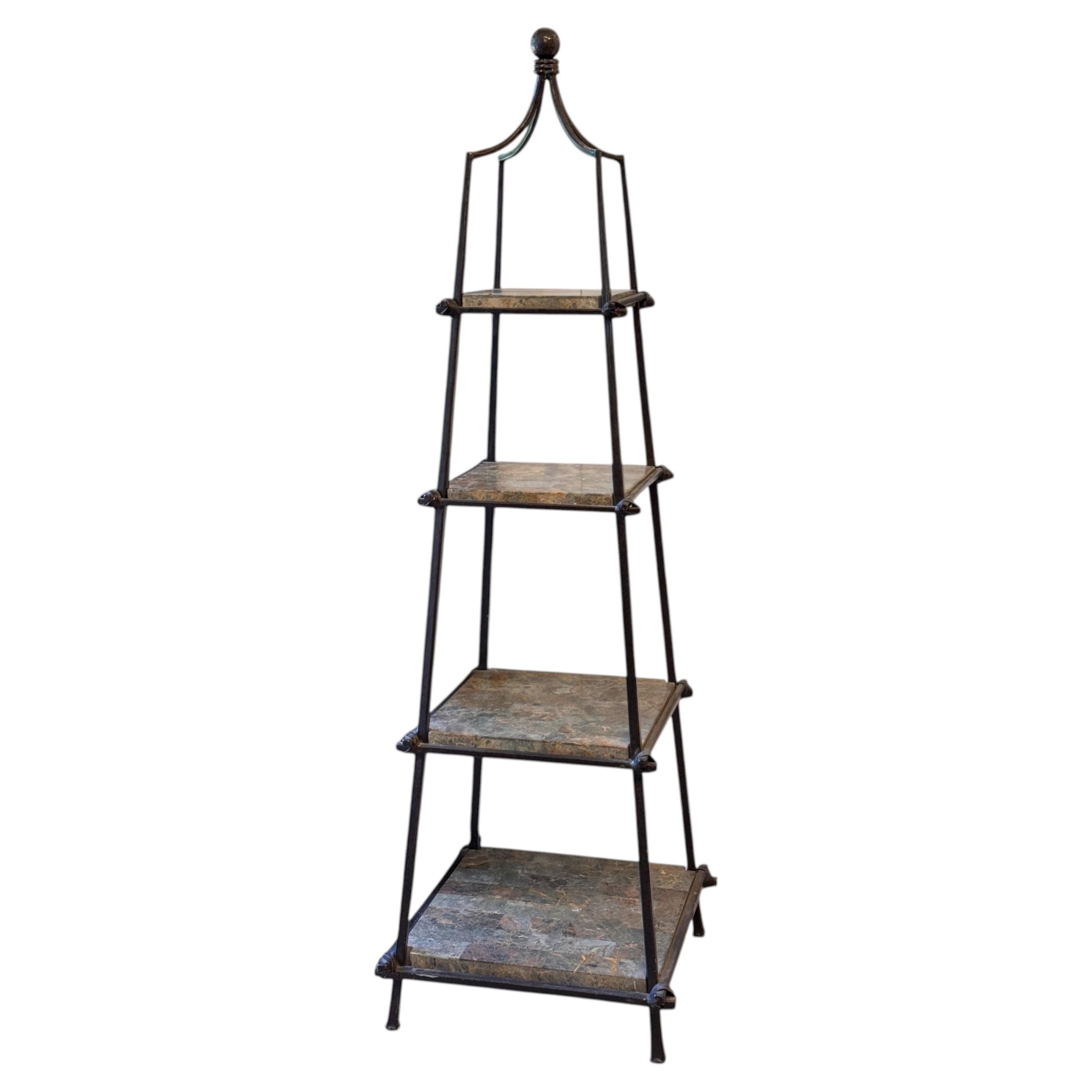 1980s Metal Obelisk Etagere With Stone Shelves