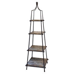 1980s Metal Obelisk Etagere With Stone Shelves