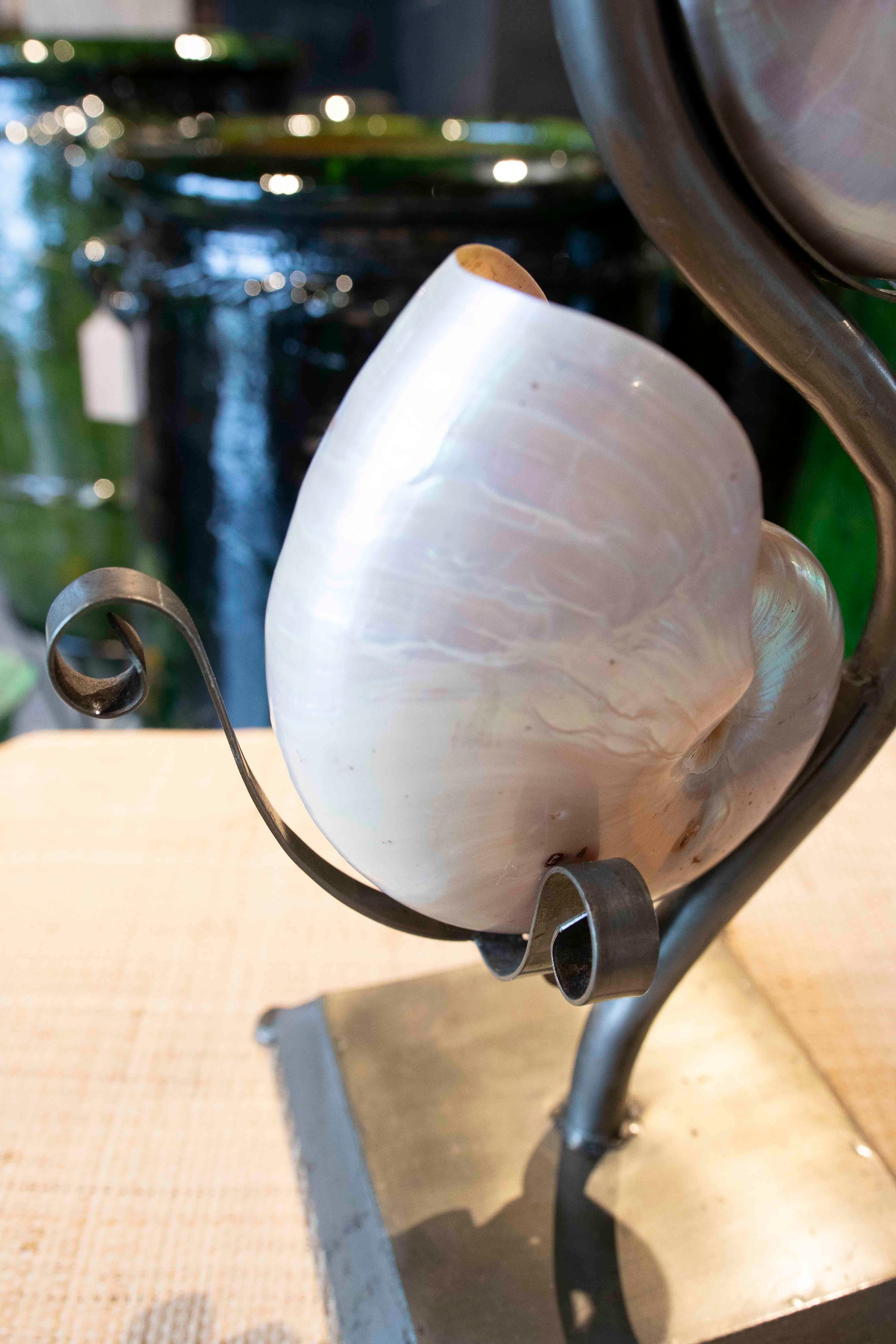 Lampe de table en métal des années 1980 avec deux coquillages naturels en vente 6