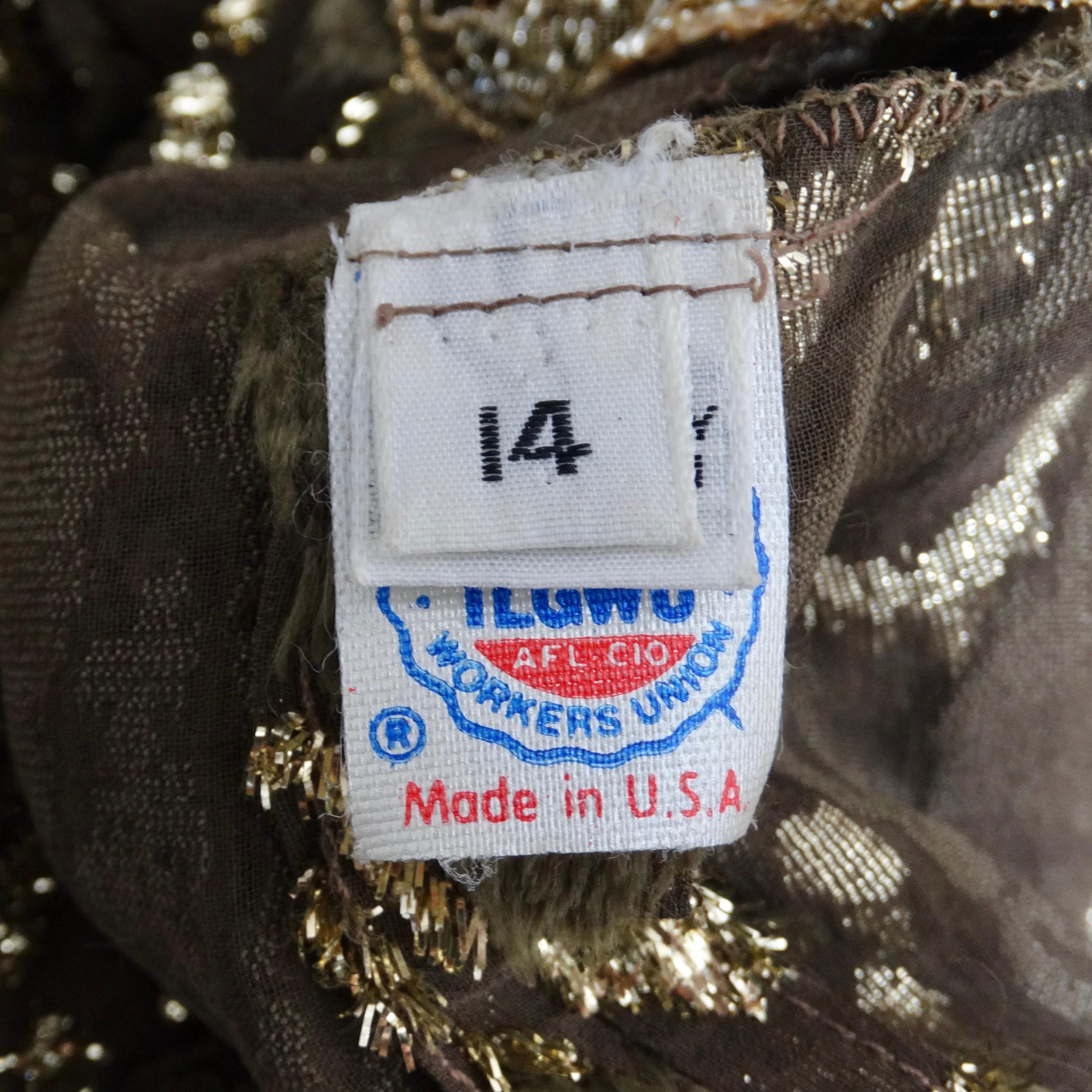 1980s Metallic Gold Velvet Lace Dress For Sale 7