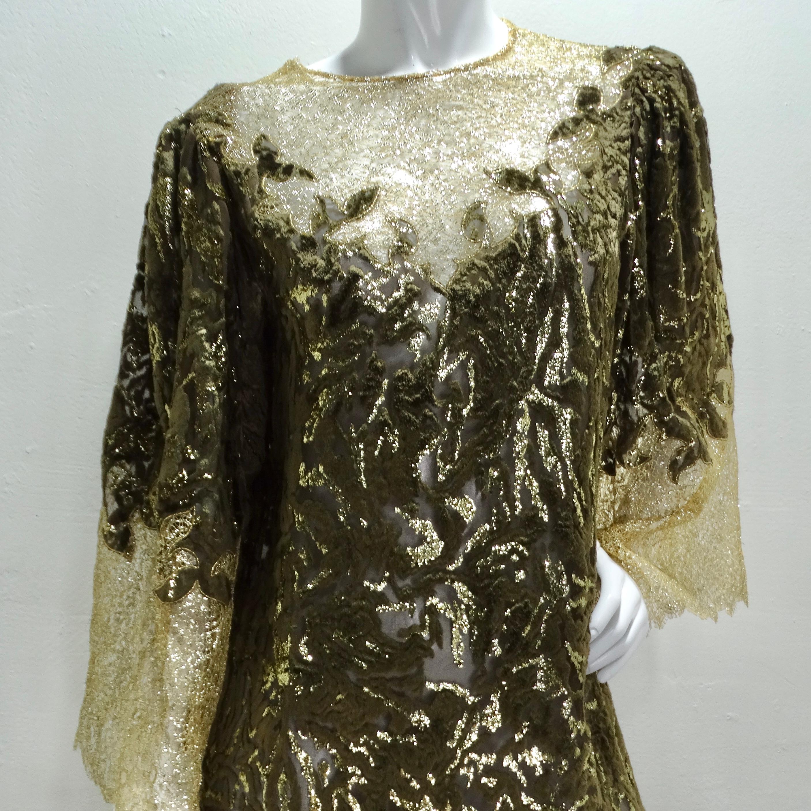 1980s Metallic Gold Velvet Lace Dress In Excellent Condition For Sale In Scottsdale, AZ