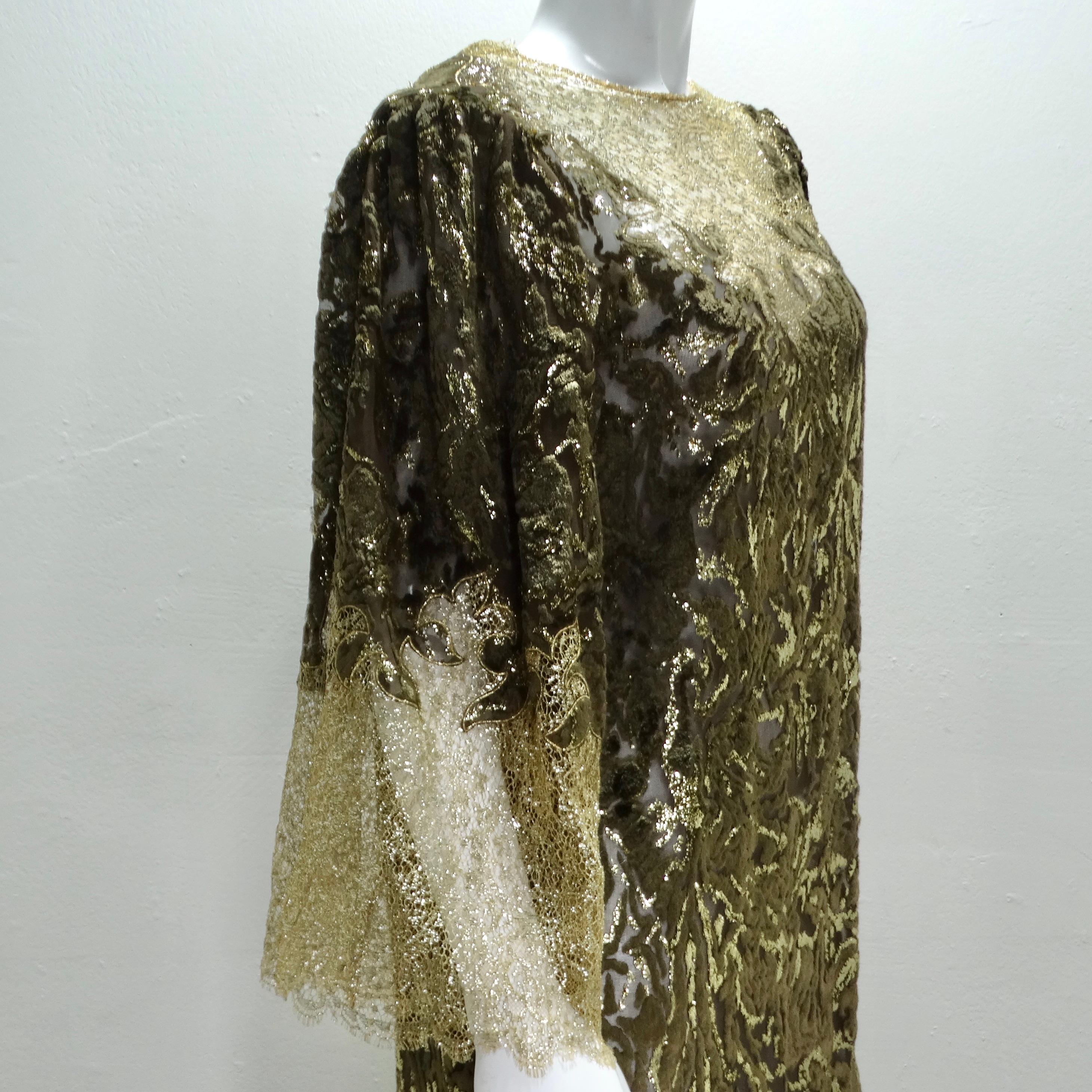 Robe en dentelle de velours or métallisé des années 1980 en vente 2
