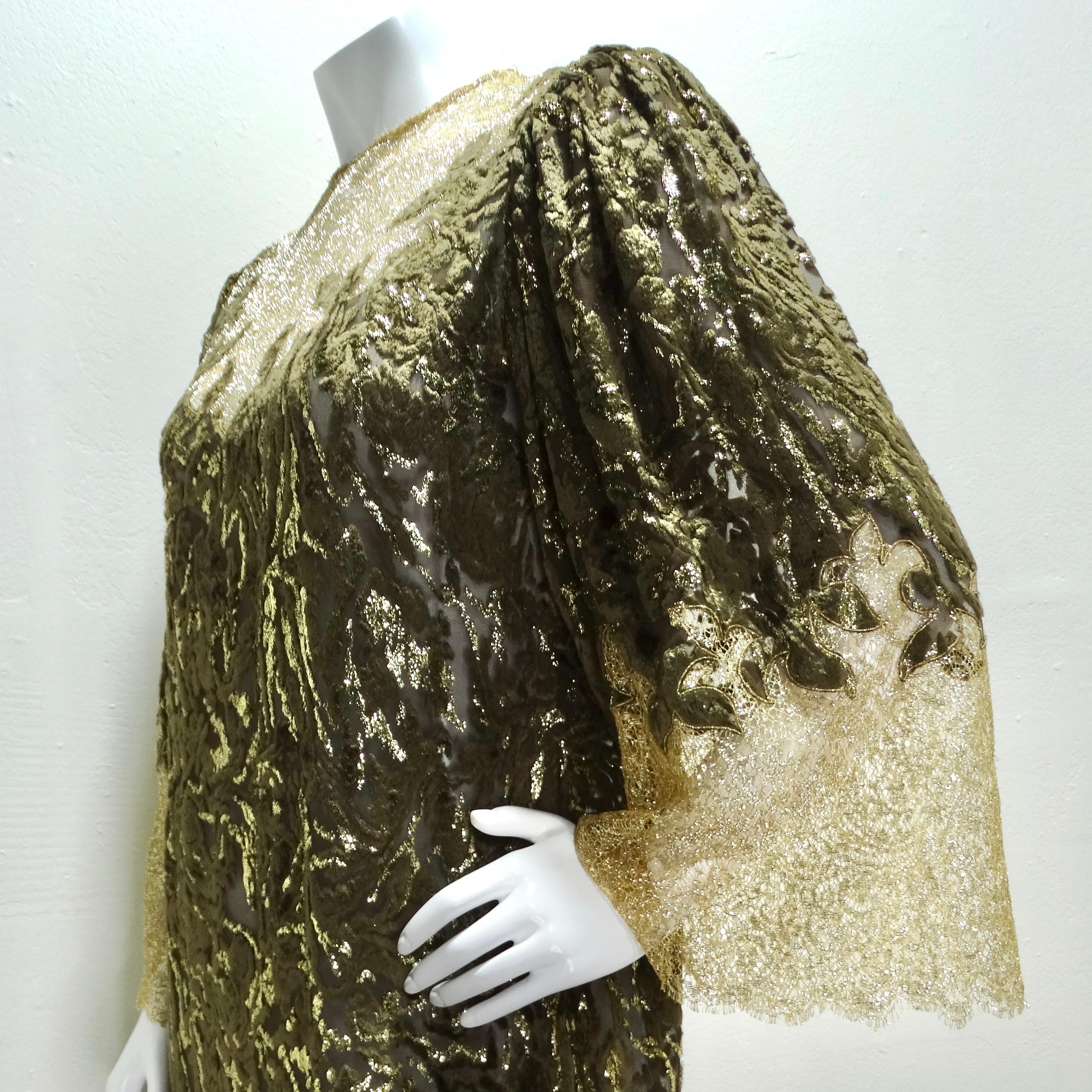 1980s Metallic Gold Velvet Lace Dress For Sale 5