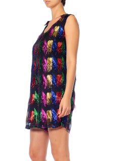 1980S Metallic Poly/Lurex Fil Coupé Fringe Hearts Romper