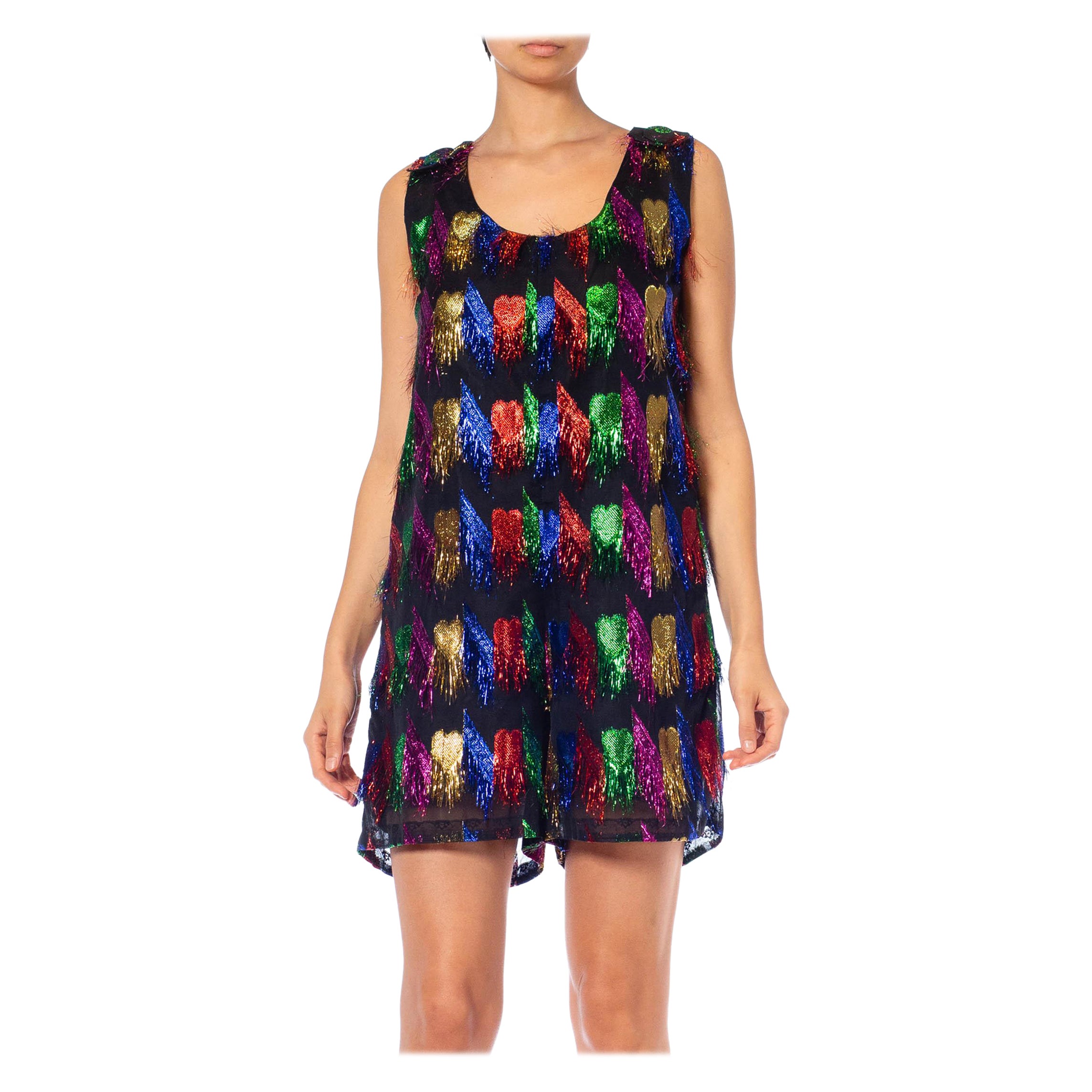 1980S Metallic Poly/Lurex Fil Coupé Fringe Hearts Romper For Sale