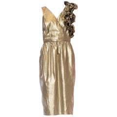 1980S Metallic Poly/Lurex Gold Lamé Dramatic Ruffled Cocktail Dress